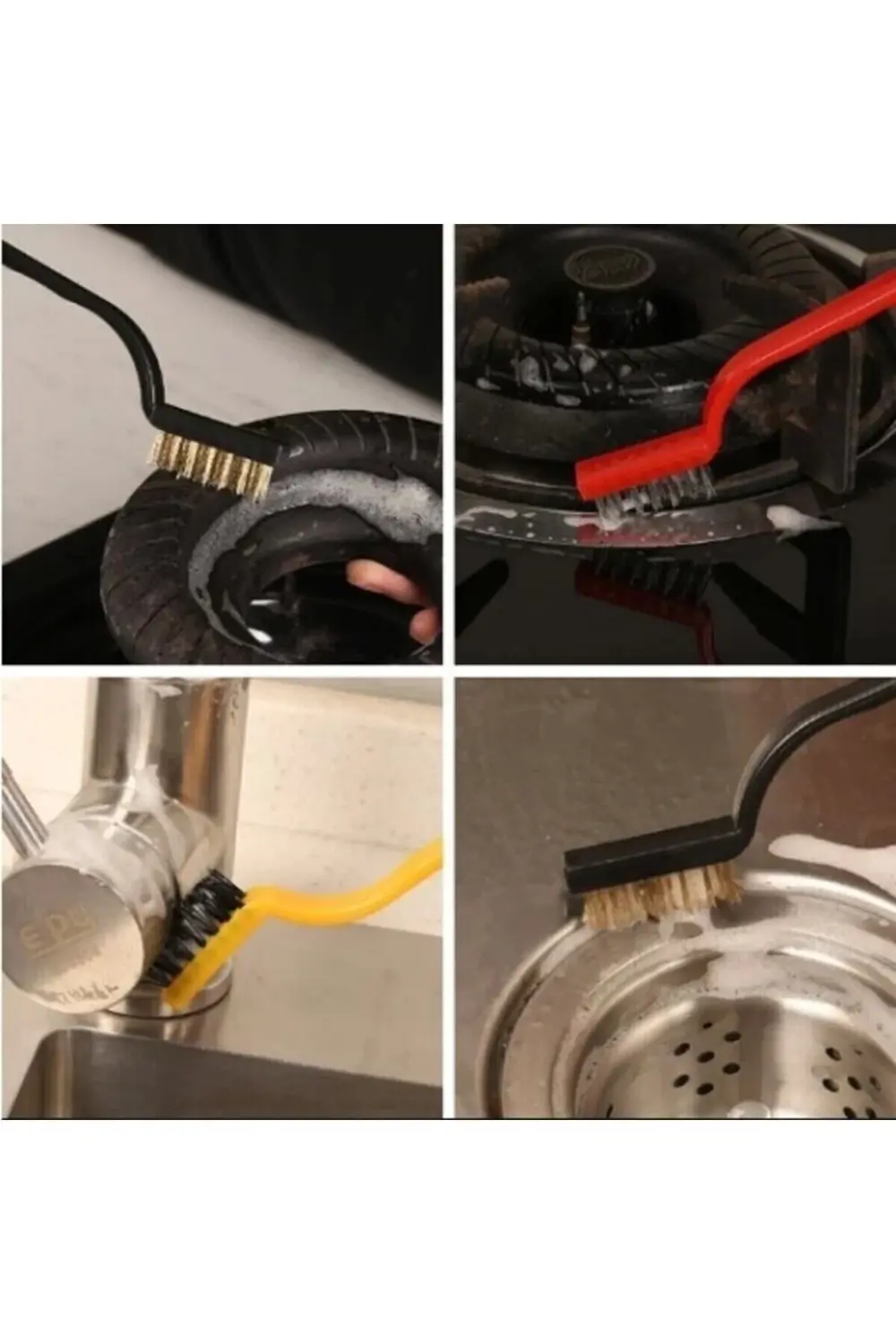 Bakır Demir Ve Sert Plastik 3 Parça Tel Fırça Detaylı Temizlik Se