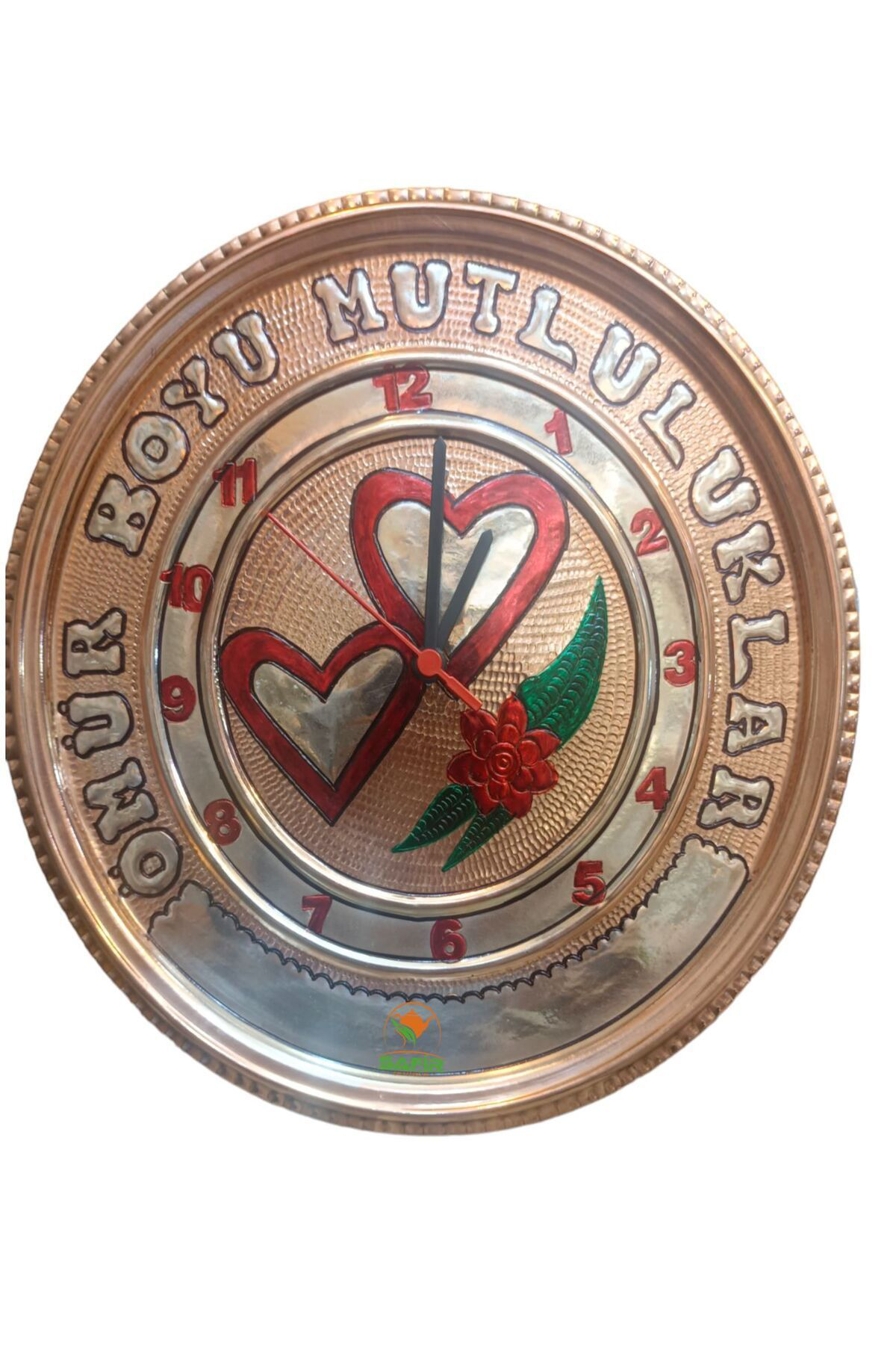 Safir Çay Kazanlari Bakir Duvar Saati Kişiye Özel Ömür Boyu Mutluluklar Yazili İkiz K