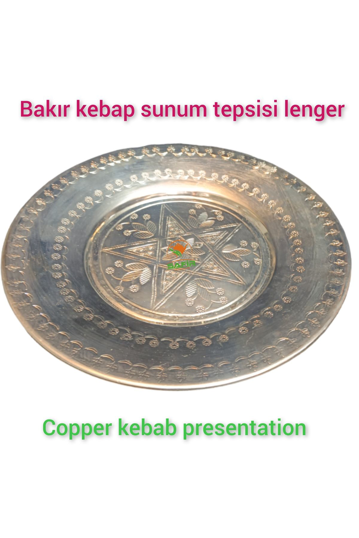 Safir Bakır Lenger , Bakır Ayaklı Servis Sunum Lengeri 40 Cm Bakır Saha