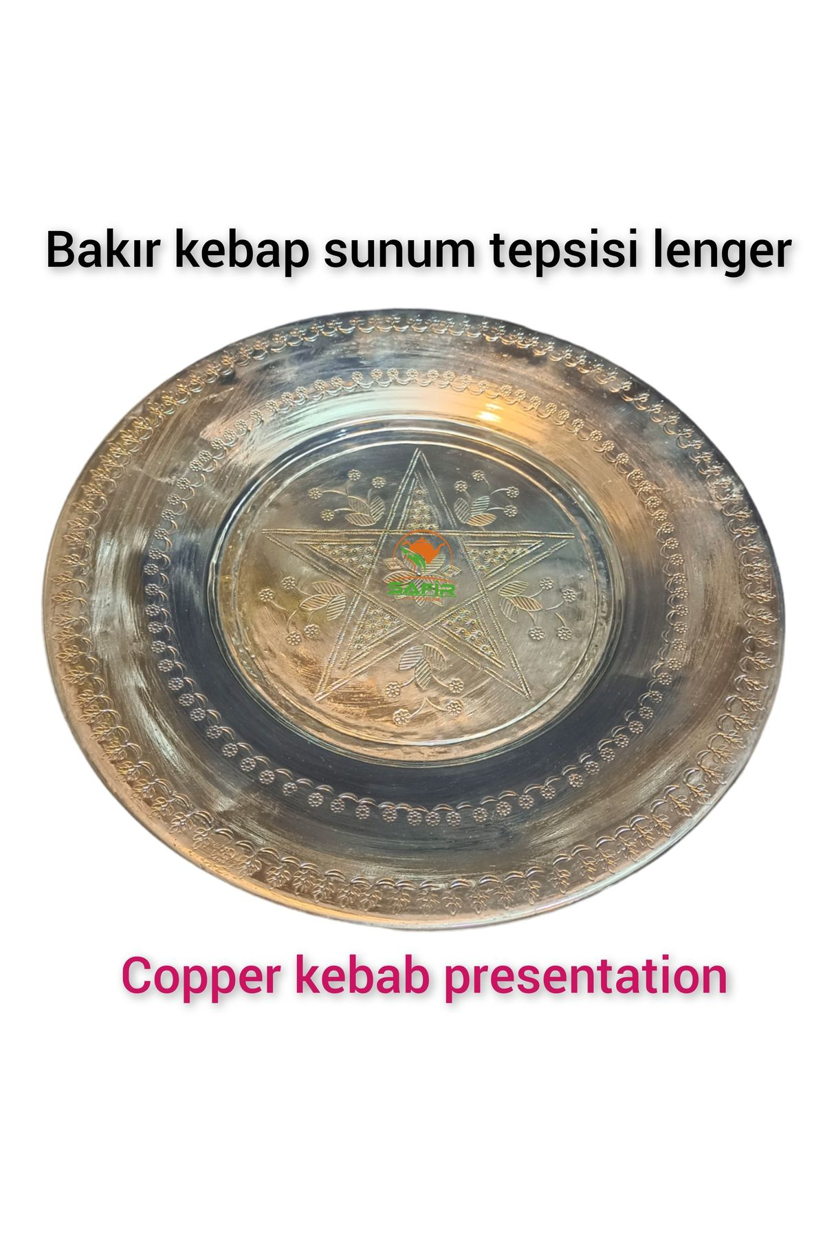 Safir Bakır Lenger , Bakır Ayaklı Servis Sunum Lengeri 30 Cm Bakır Saha