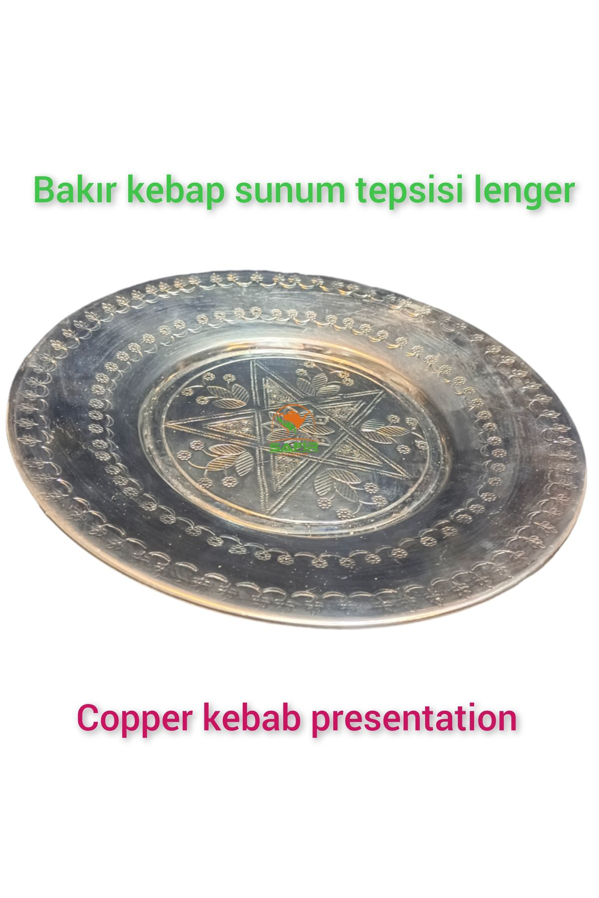 Safir Bakır Lenger , Bakır Ayaklı Servis Sunum Lengeri 30 Cm Bakır Saha