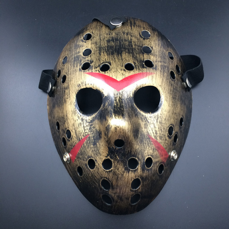 Bakır Renk Kırmızı Çizgili Tam Yüz Hokey Jason Maskesi Hannibal M