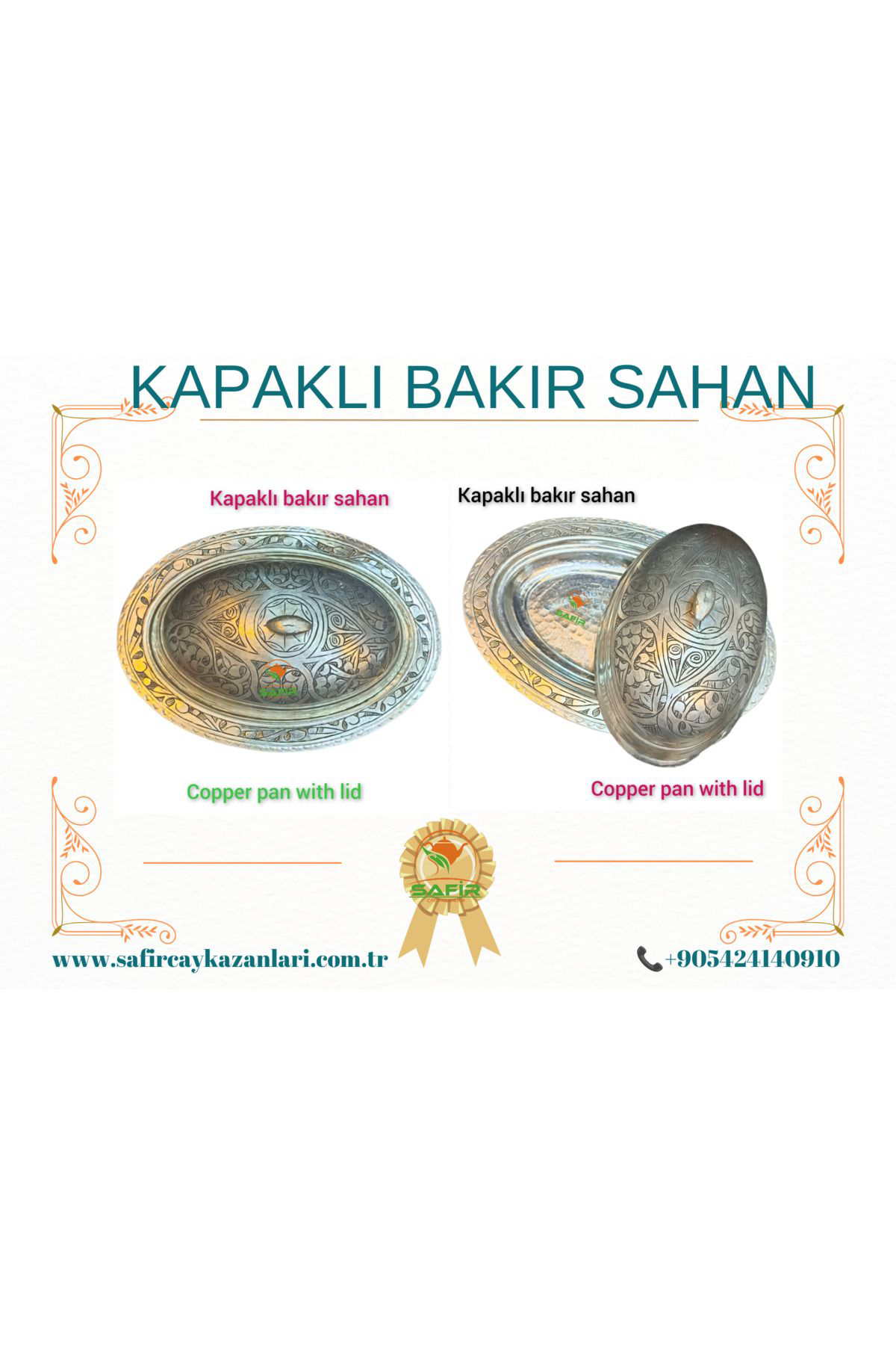 Safir Bakır Sahan , Bakır Kapaklı Sunum Sahanı , Beyaz Kalaylı Bakır Sa