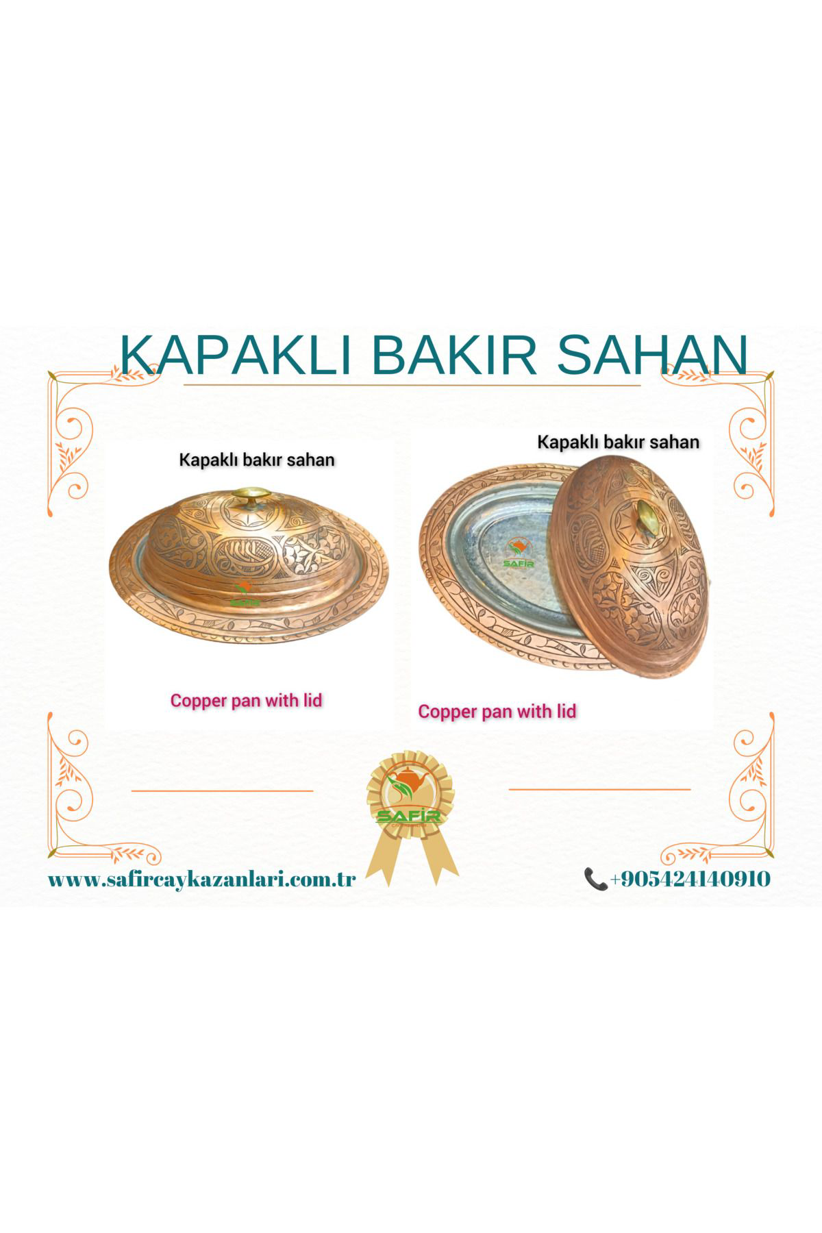 Safir Bakır Sahan Kapaklı Bakır Sunum Sahanı Kalaylı Bakır Sahan A Kali