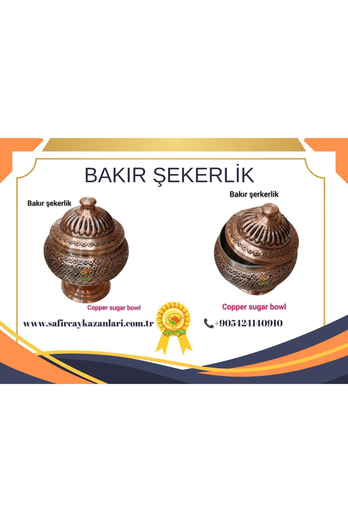 Safir Çay Kazanlari Bakir Şekerlik Bakir Şekerdanlik Bakir Lokumluk Orta Boy Şekerlik