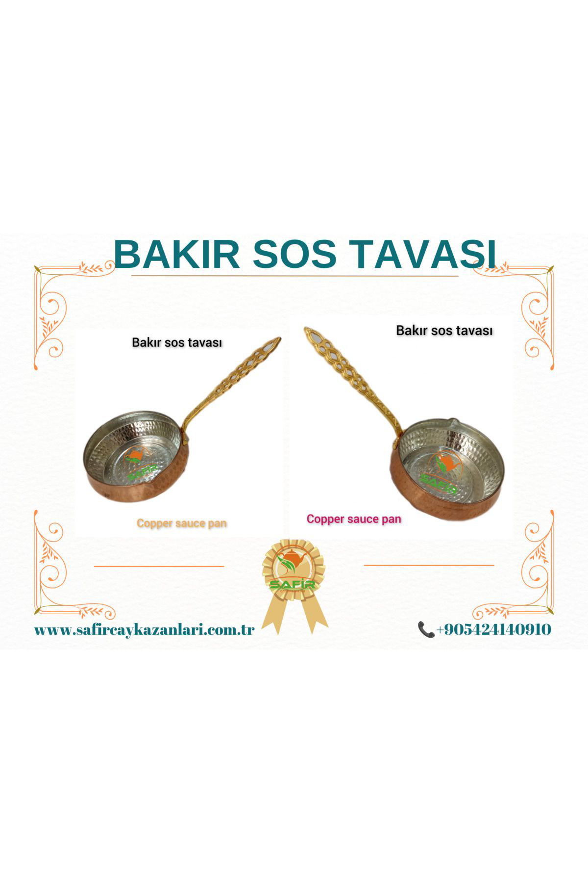 Safir Bakir Sosluk Bakir Sos Tavasi Orta Boy Yağ Sosluğu A++  Çay 