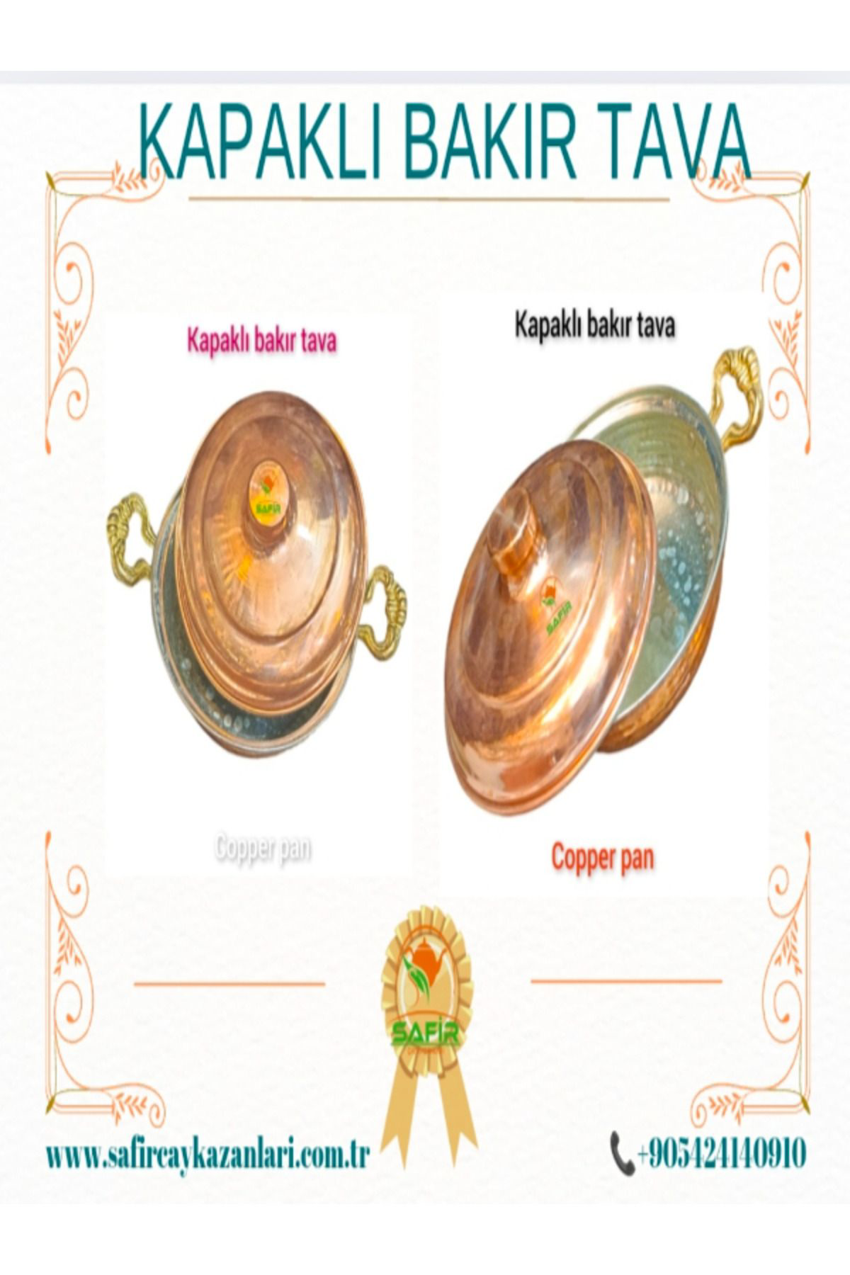 Safir Bakır Tava Kapaklı Tava Orta Boy 20 Cm Tava A Kalite Kapaklı Bakı
