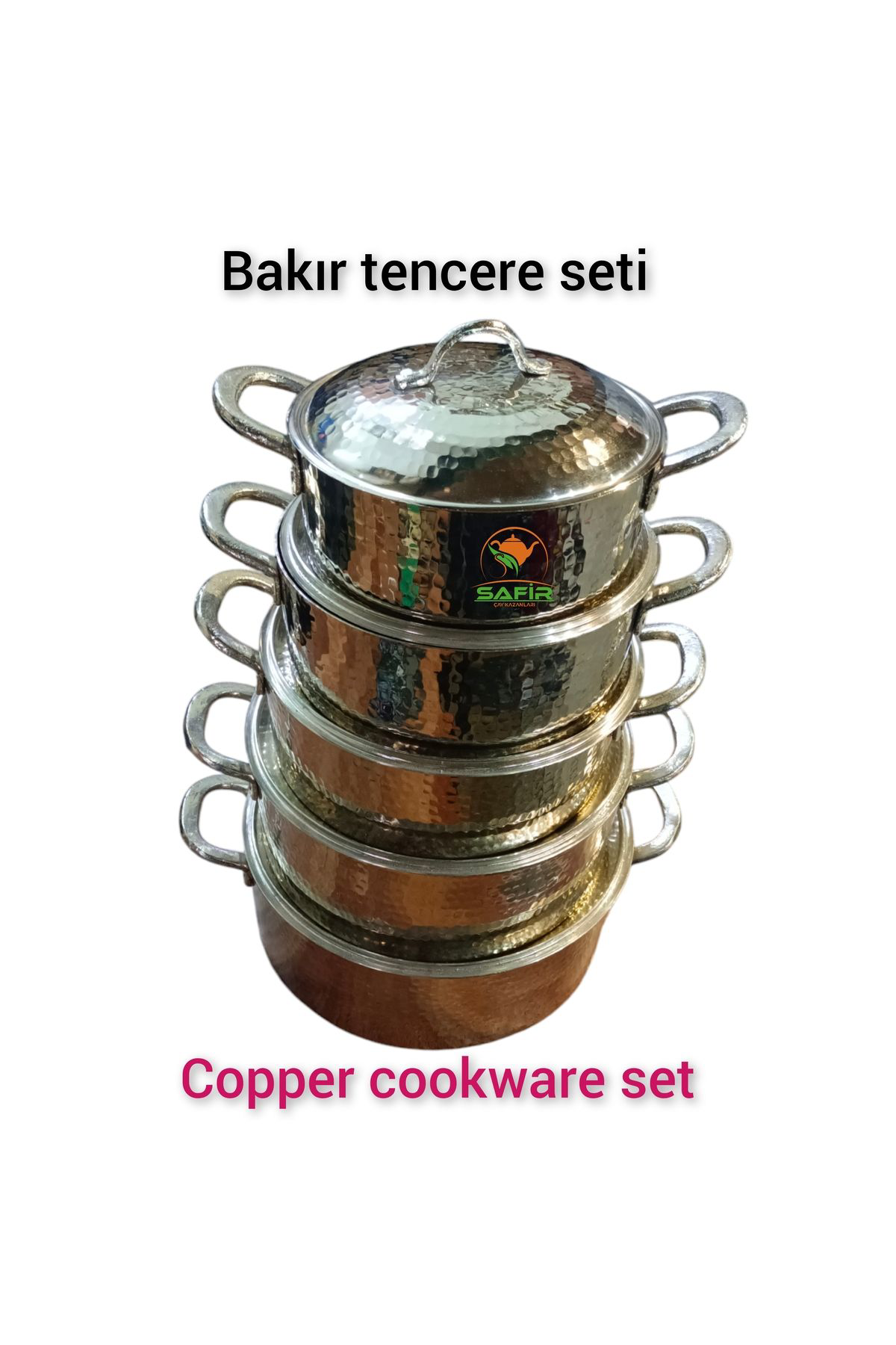 Bakır Tencere Seti Özel Dövme Bakır Beşli Tencere Takımı Bakır Te