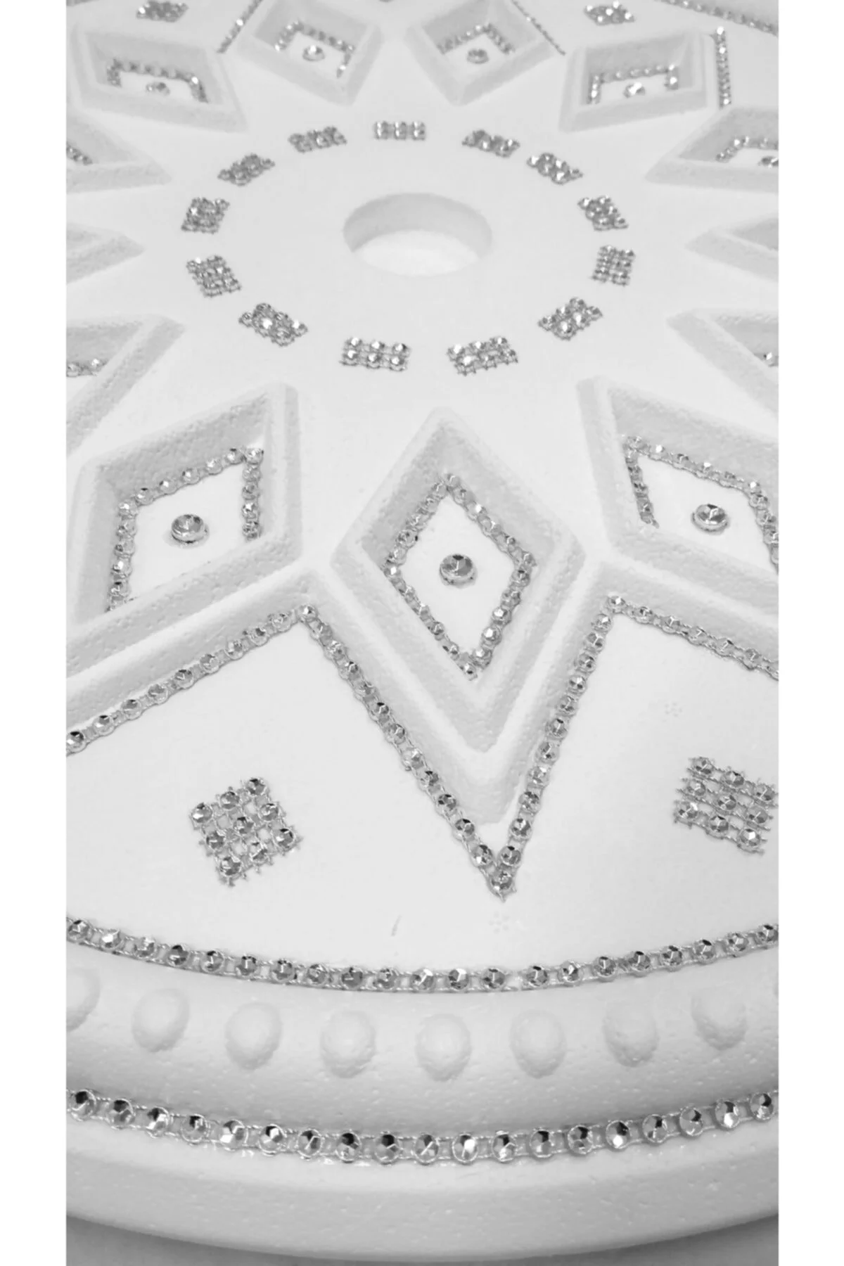 Baklava Desenli Stropiyer Taşlı Tavan Lamba Göbeği -50 Cm- Gümüş 
