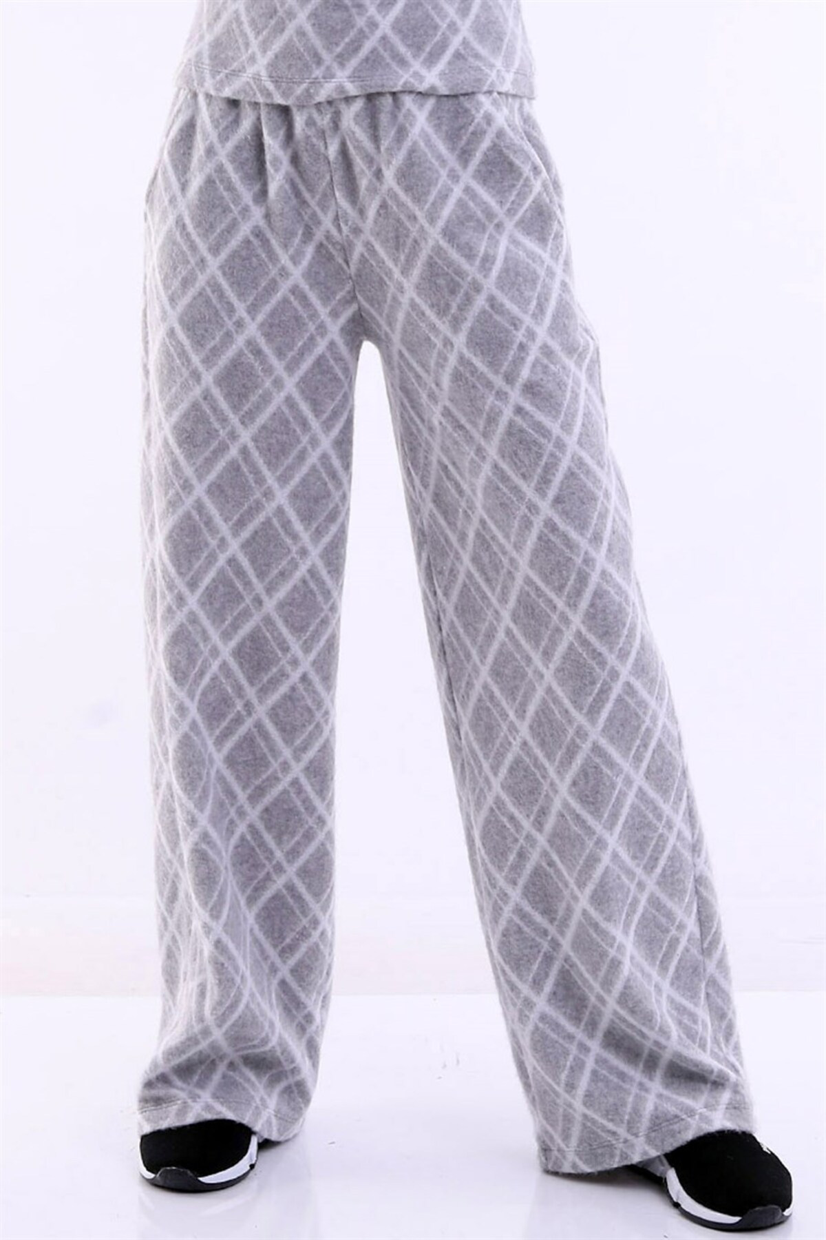 Dreamlike Baklava Desenli Uzun Geniş Paça Beli Lastikli Cepli Şardonlu Raha