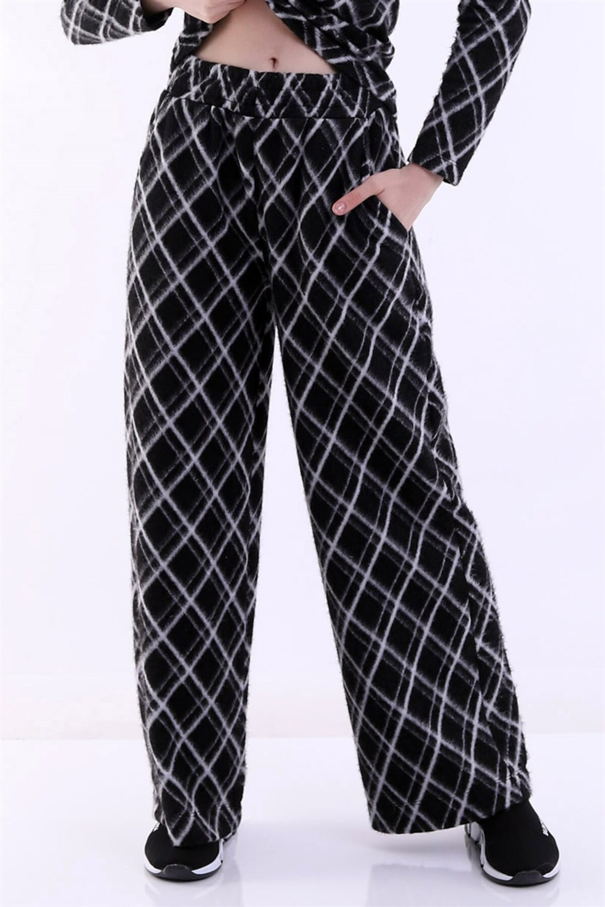 Dreamlike Baklava Desenli Uzun Geniş Paça Beli Lastikli Cepli Şardonlu Raha