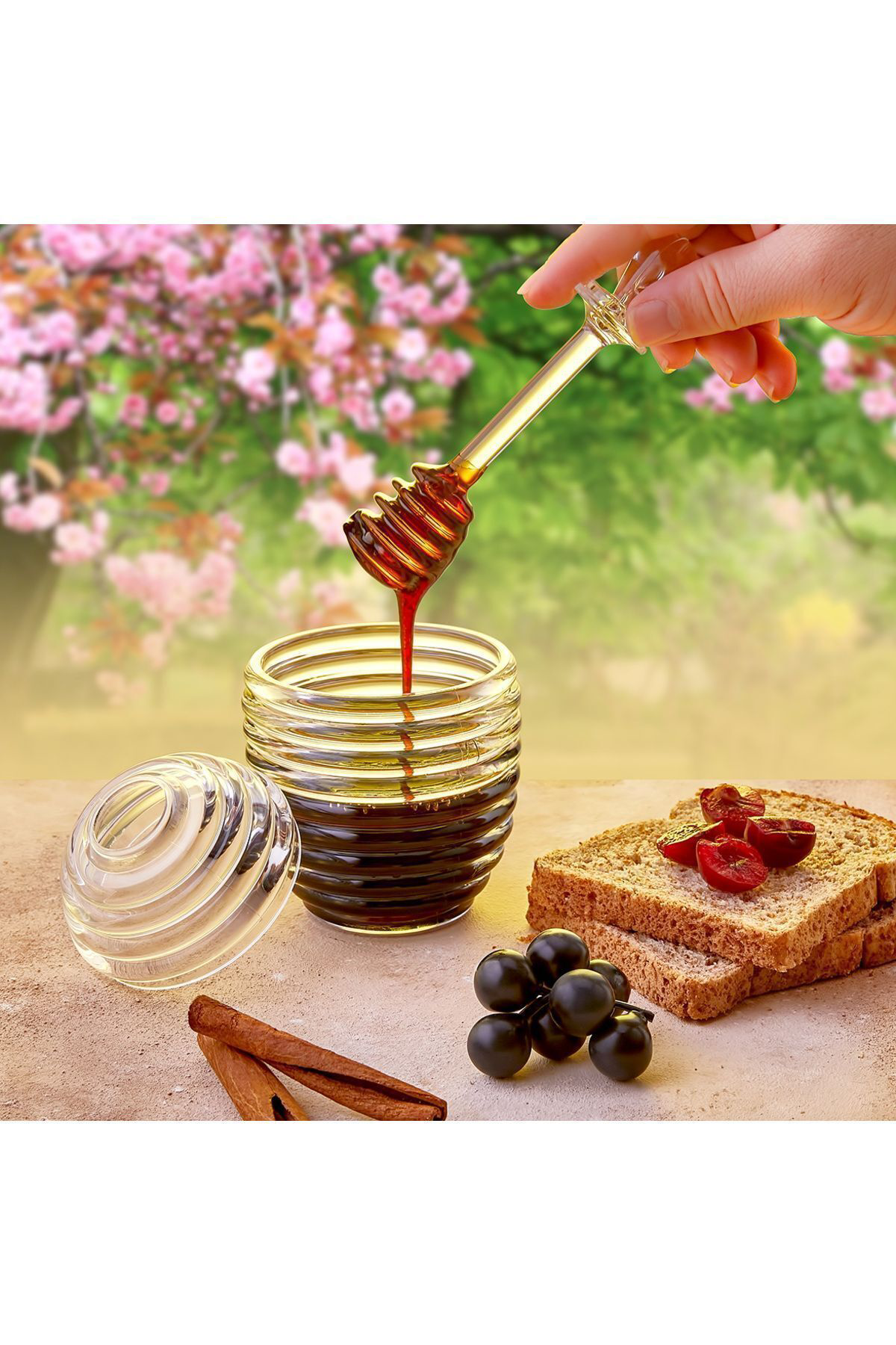 Ferah Plastik Bal Kavanozu Kaşikli - Plastik Kaşikli Bal Kavanozu Pratik