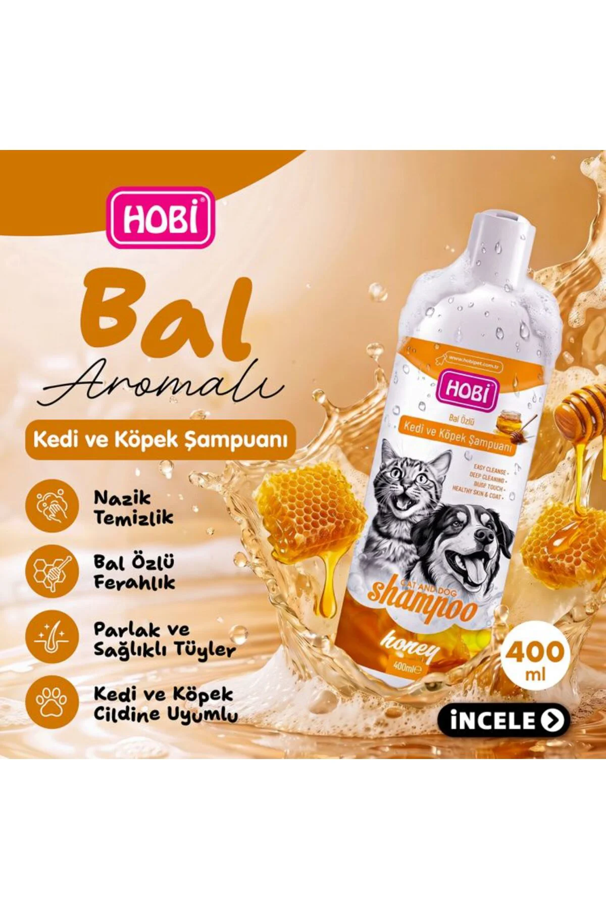 Bal Özlü Kedi ve Köpek Şampuanı 400ml | Doğal Nemlendirme ve Parlaklık Bal Özlü Kedi ve Köpek Şampuanı 400ml | Doğal Nemlendirme ve Parlaklık