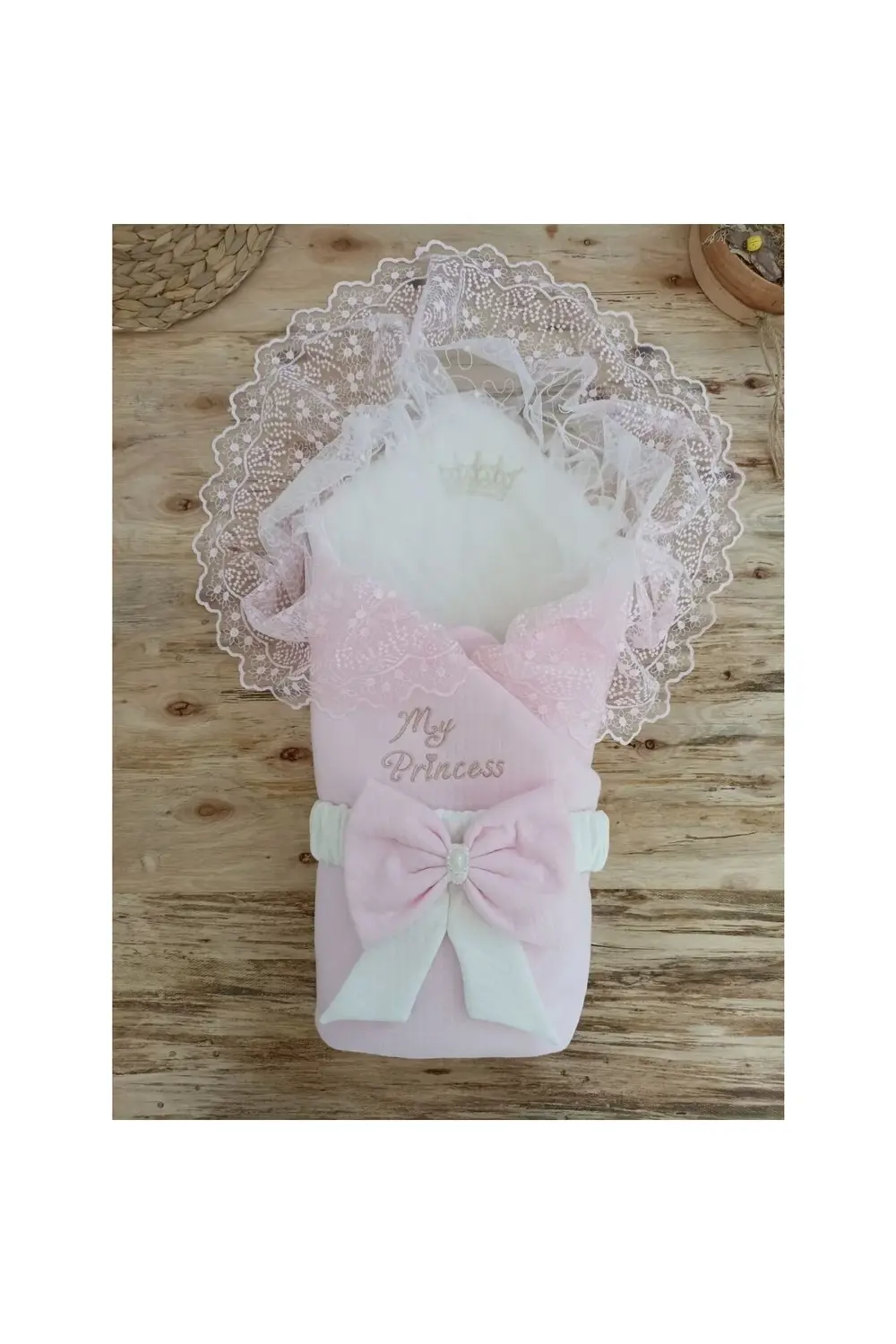 Bal Peteği My Princess Taç Nakış İnci Fiyonklu Dantel Duvaklı Del