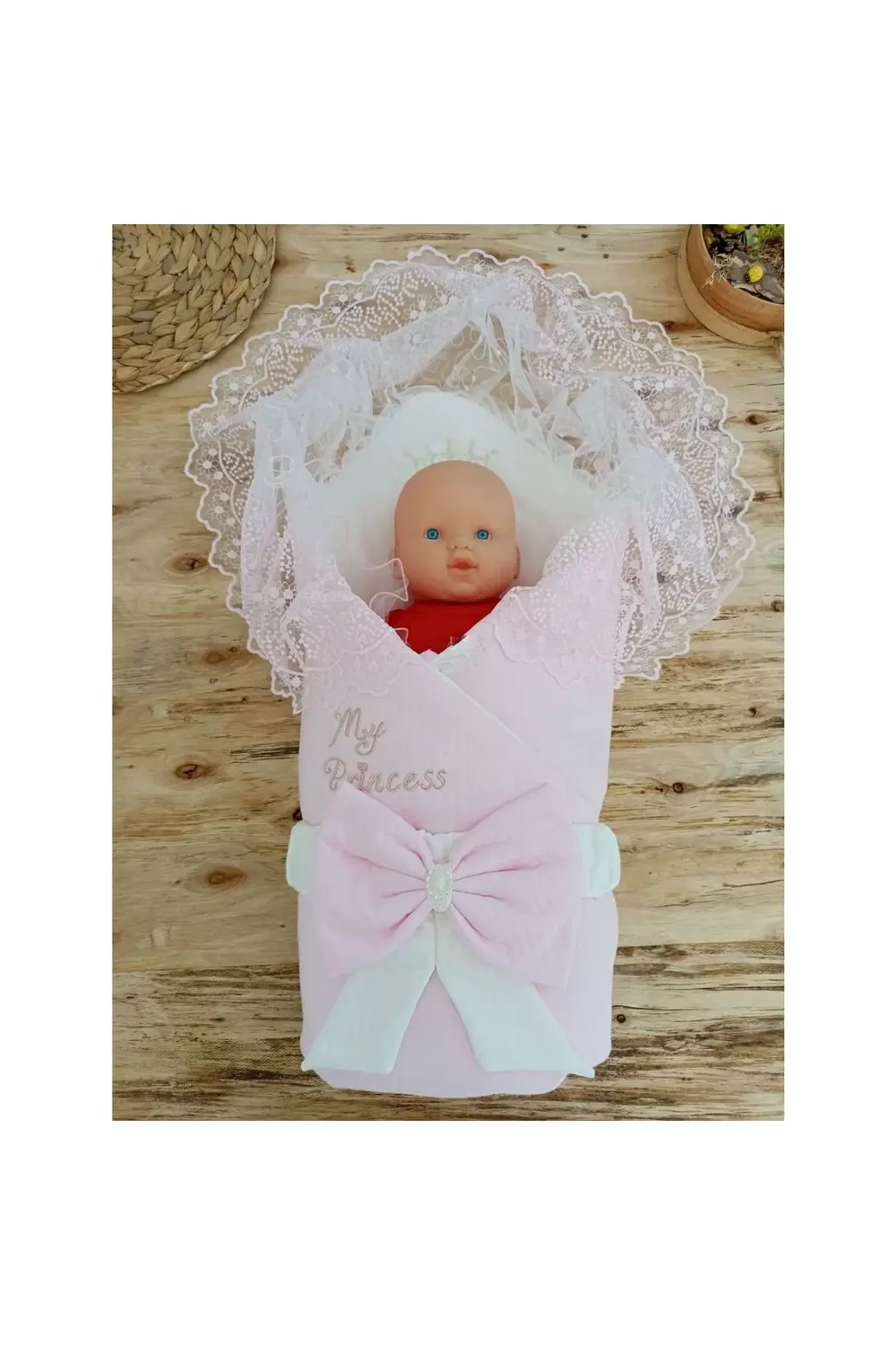 Bal Peteği My Princess Taç Nakış İnci Fiyonklu Dantel Duvaklı Del