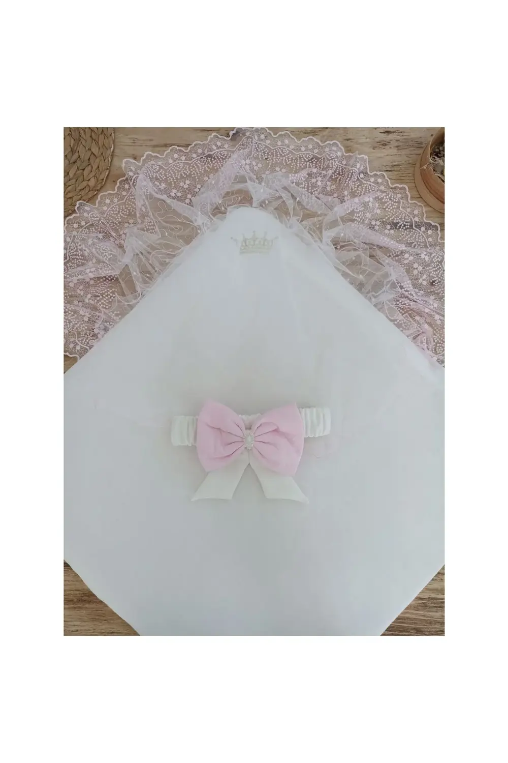 Bal Peteği My Princess Taç Nakış İnci Fiyonklu Dantel Duvaklı Del