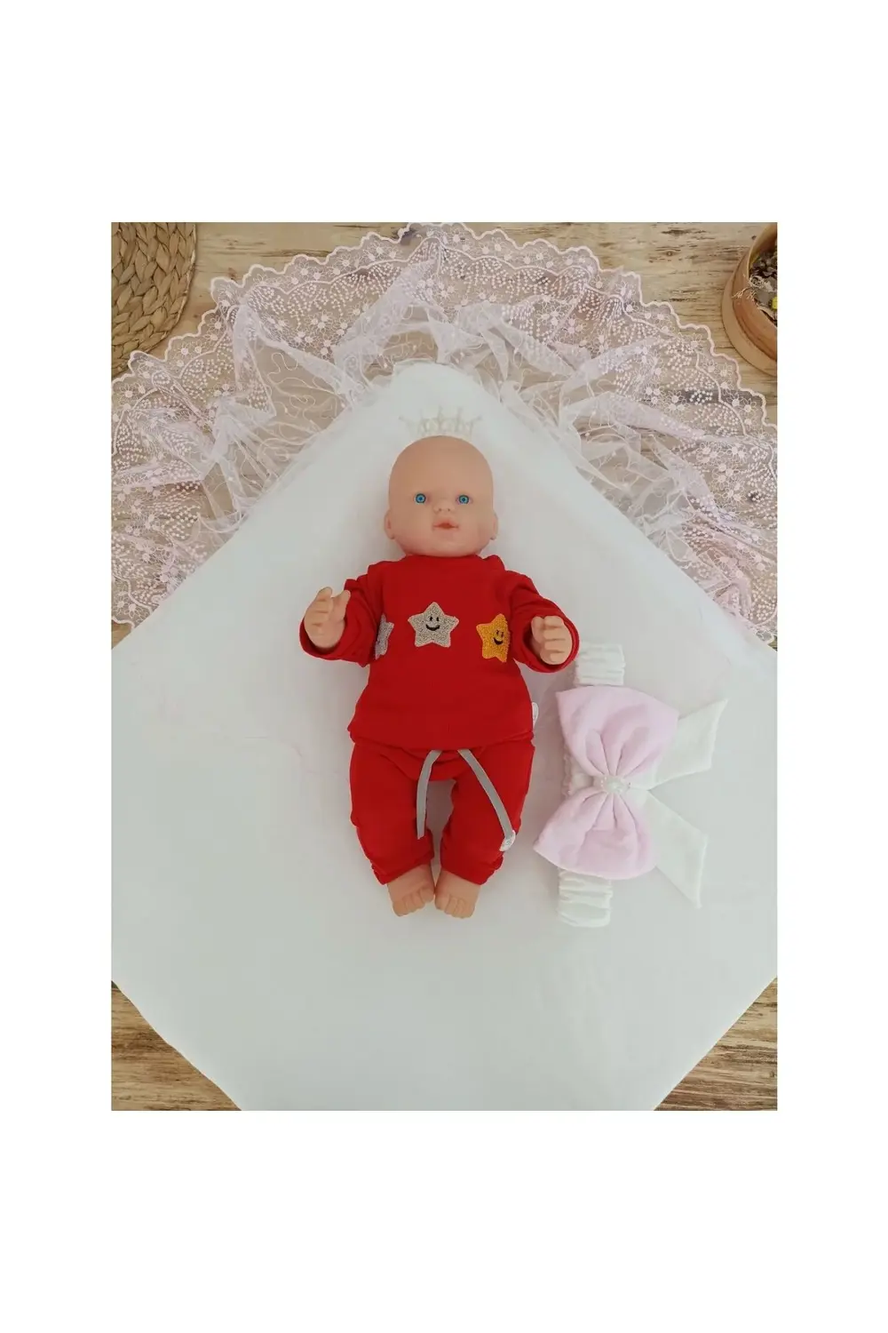 Bal Peteği My Princess Taç Nakış İnci Fiyonklu Dantel Duvaklı Del