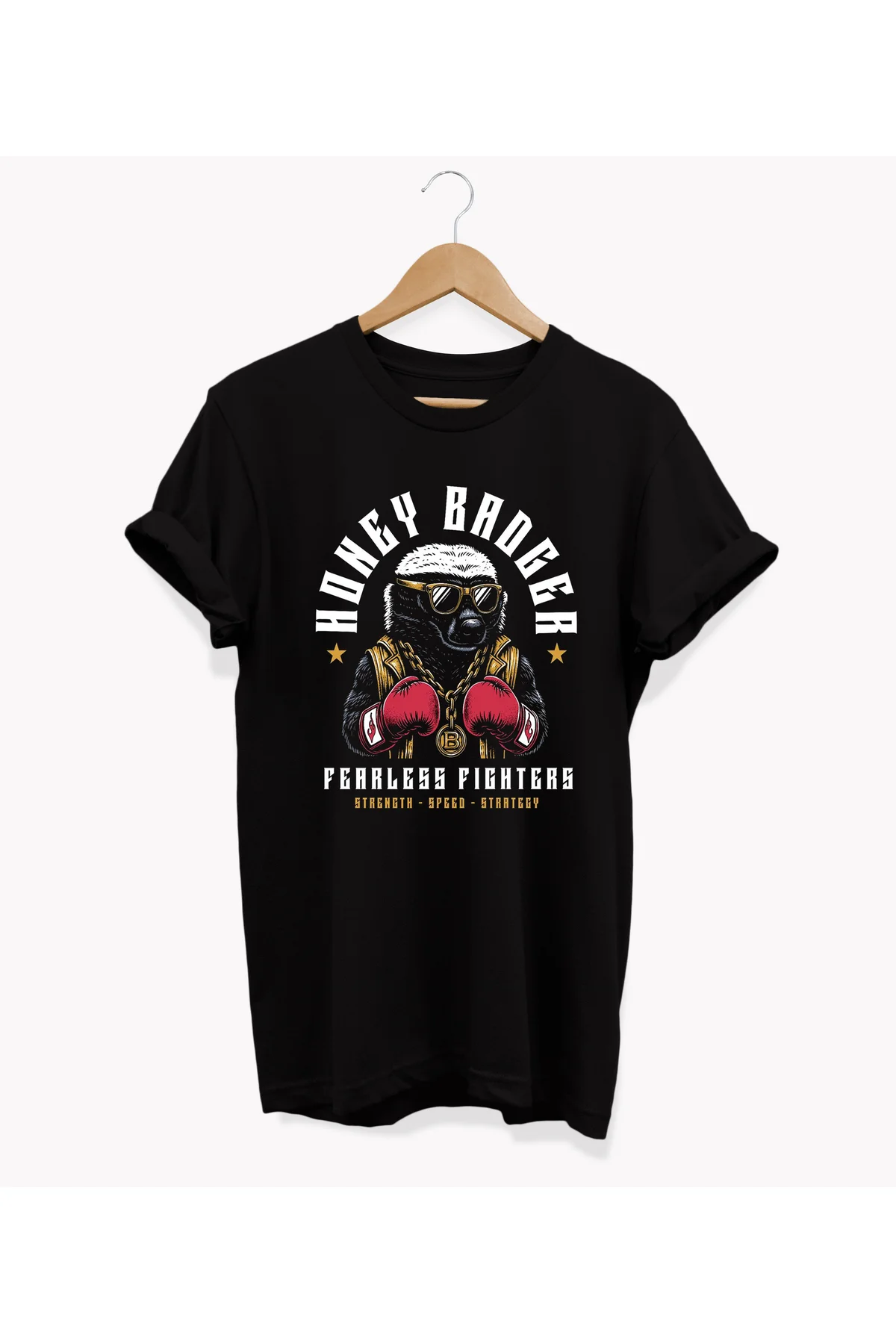 , Bal Porsuğu Baskılı, %100 Pamuk, Bisiklet Yaka, Basic T-shirt, Normal Beden Tişört