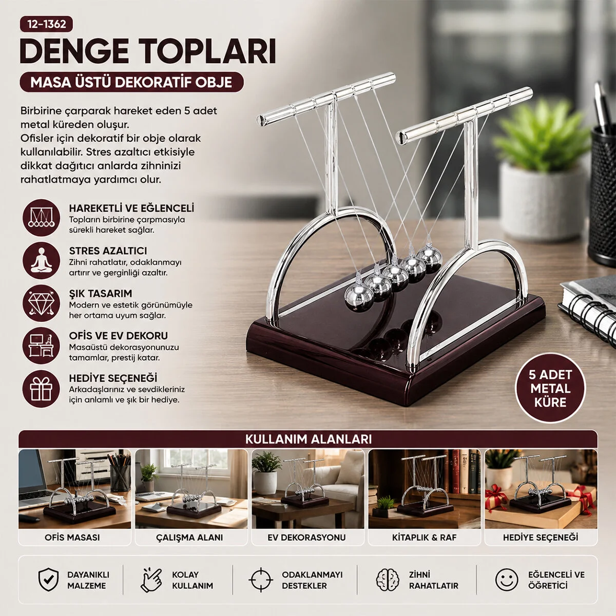 Balance Balls Büyük Newton - Metal Denge Topları Masa Üstü Fiyatı, Yorumları ve Özellikleri