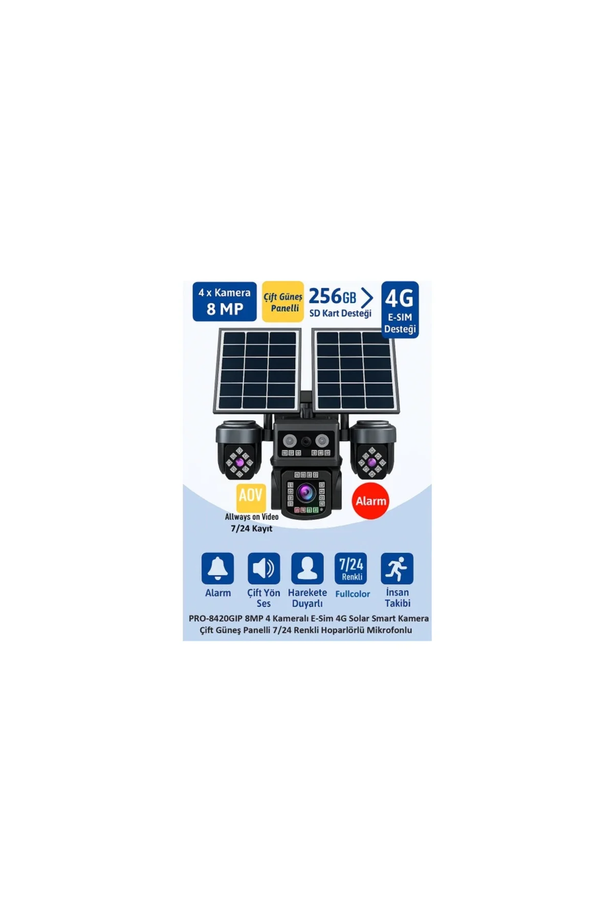 BALANDI PRO-8420GIP 8MP 4 Kameralı 4G AOV ESIM Solar Kamera BALANDI PRO-8420GIP 8MP 4 Kameralı 4G AOV ESIM Solar Kamera
