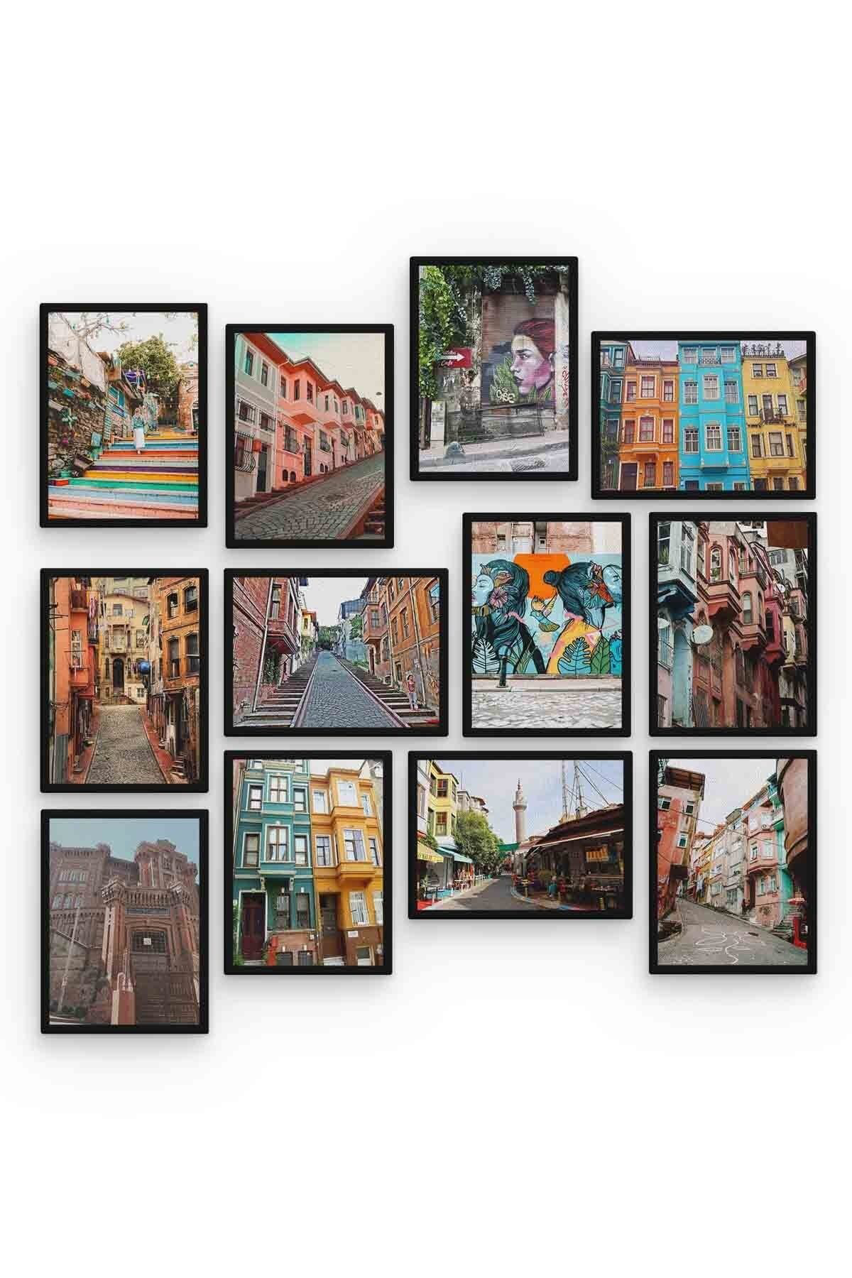 Pi Dekorasyon Balat Sokaklari 12 Parça Mdf (Ahşap) Tablo Ofis Boyu 