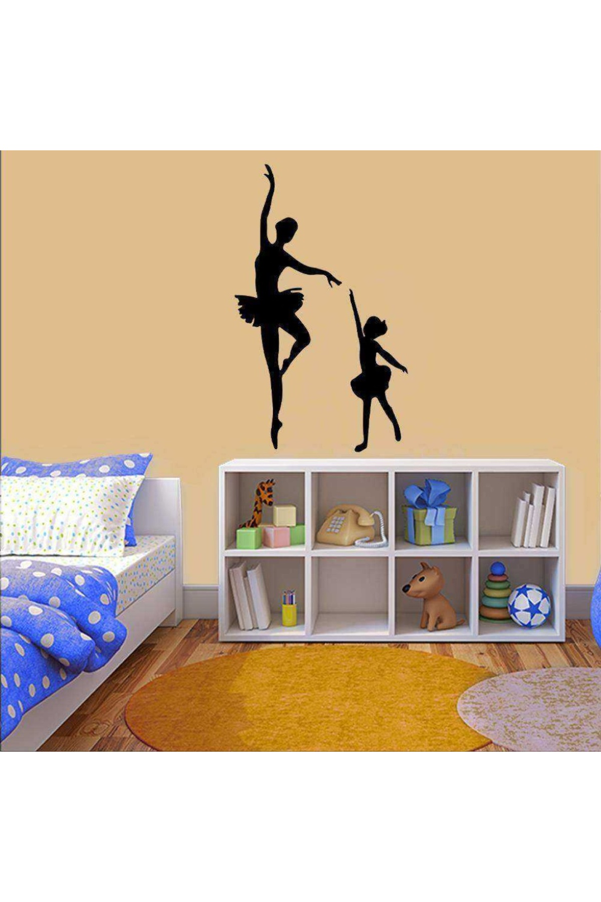 Balerin Dansçısı Anne ve Kız Silüeti Dekoratif Duvar Sticker, Çık