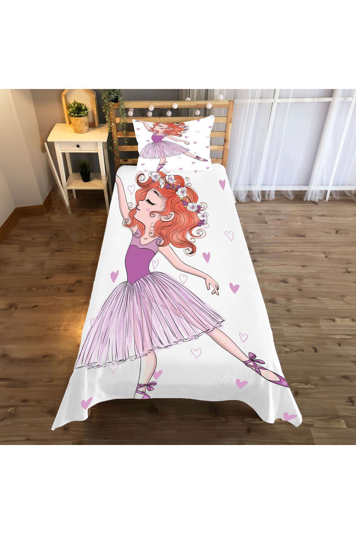 Evan Home Balerin Desenli Yatak Örtüsü Ve Yastık Kılıfı 2Li Takımı