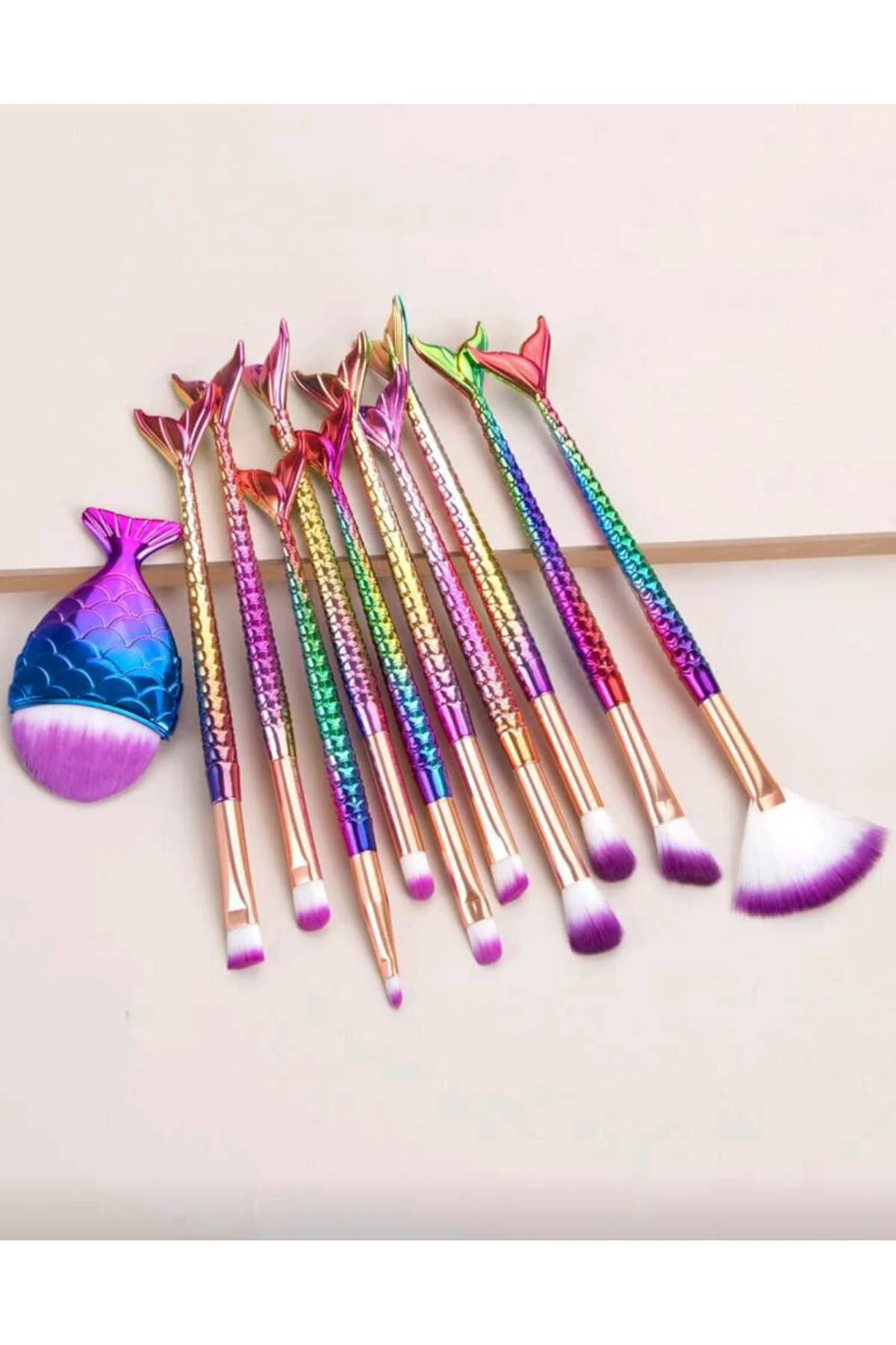 Balık Desenli Hologram Makyaj Fırçası Seti, 11 Parça