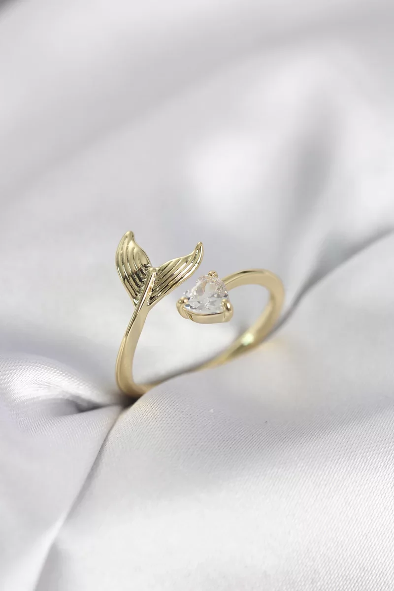 Balık Kuyruğu Model Gold Renk Zirkon Taşlı Kadın Yüzük - Lisinya