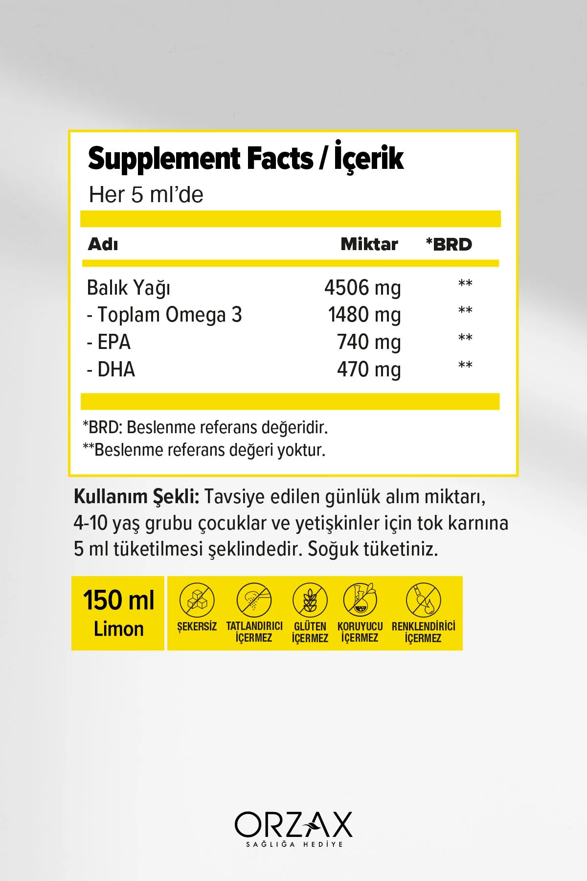 Balık Yağı Omega 3 Limon Aromalı Şurup 150 ml