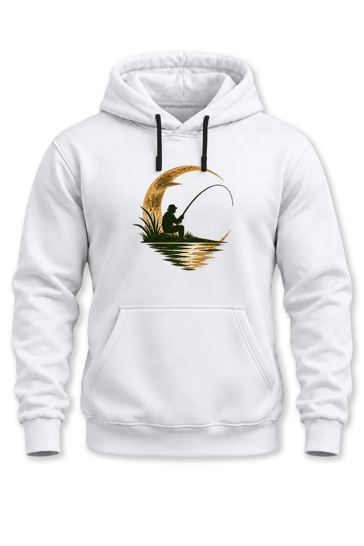 Balıkçı Baskılı Unisex Kapüşonlu Sweatshirt – Olta Balıkçılığı Ay Temalı Fishing Hoodie