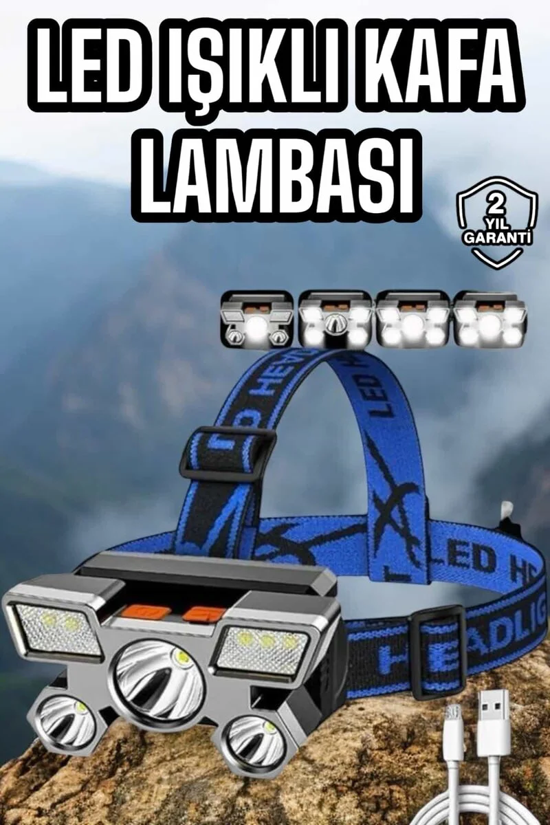Balıkçı Kafa Lambası Led Işık - 4 Mod, Esnek ve Ayarlanabilir, IPX5 Su Geçirmez