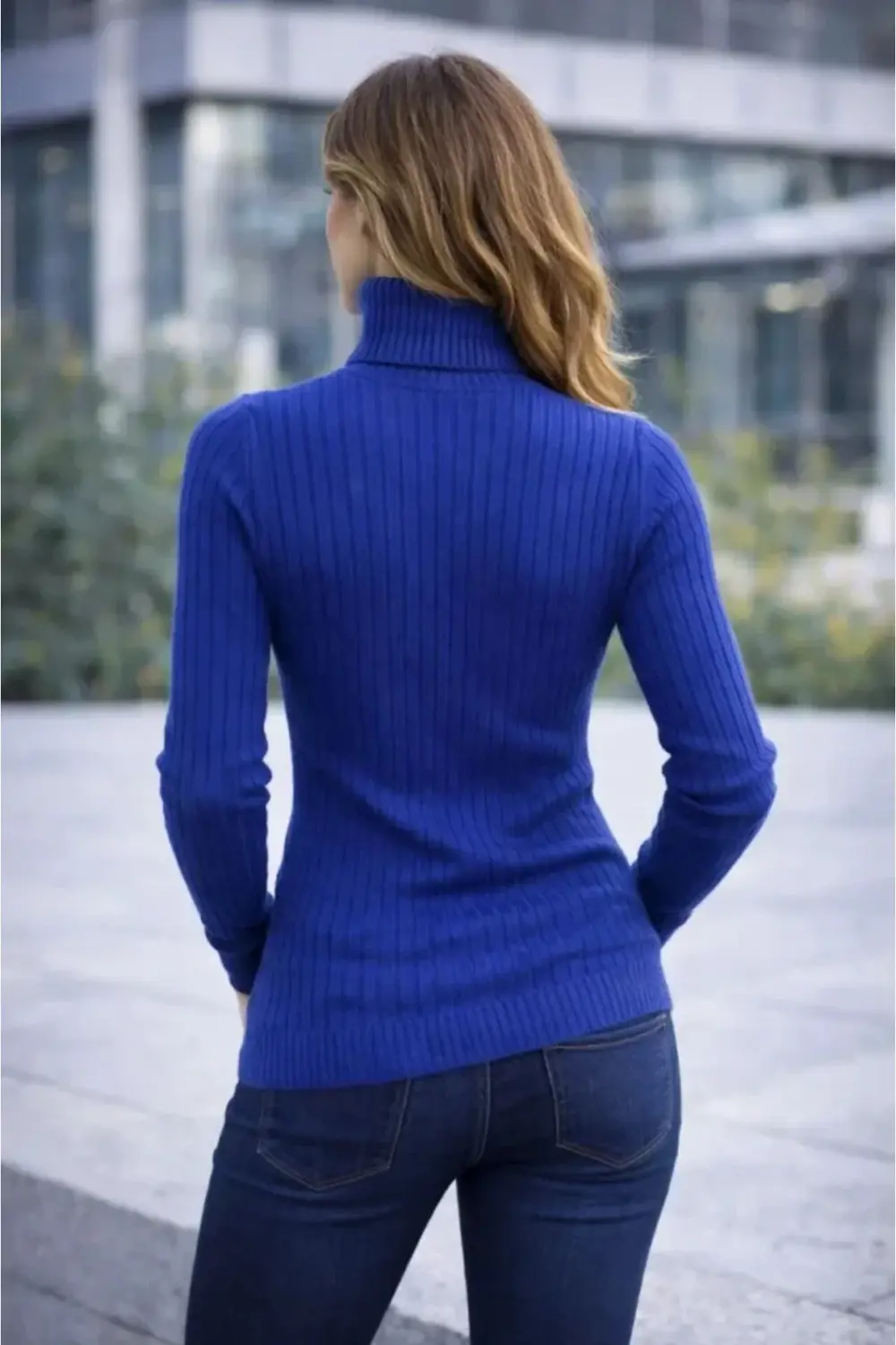 Balıkcı Yaka Bağazlı Triko Kazak Pamuklu Kalın Fitilli Dokuma - İ