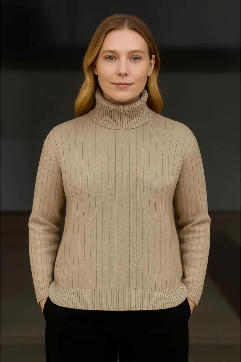 Balıkcı Yaka Bağazlı Triko Kazak Pamuklu Kalın Fitilli Dokuma - B Balıkcı Yaka Bağazlı Triko Kazak Pamuklu Kalın Fitilli Dokuma - B