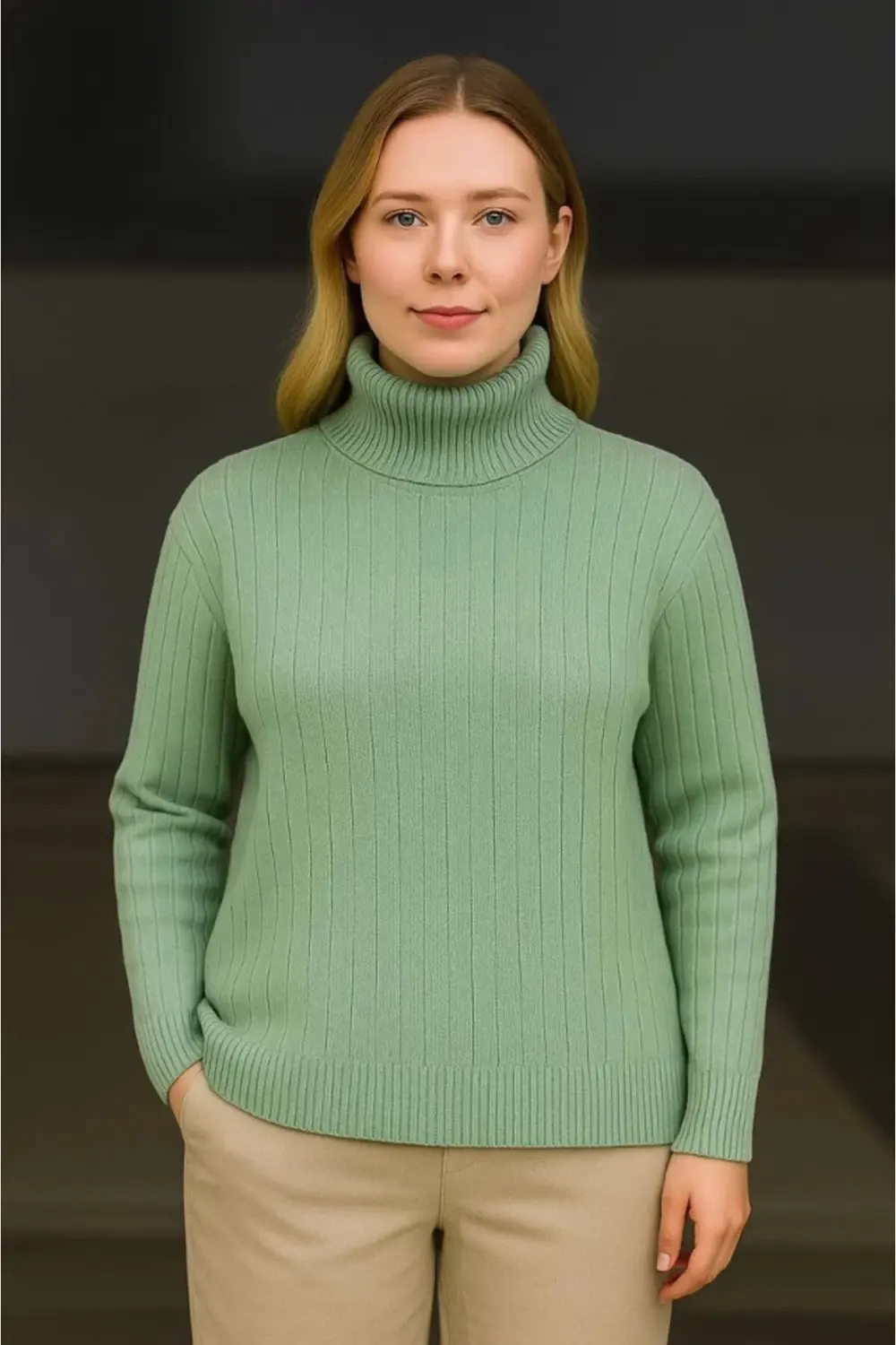 Balıkcı Yaka Bağazlı Triko Kazak Pamuklu Kalın Fitilli Dokuma - M