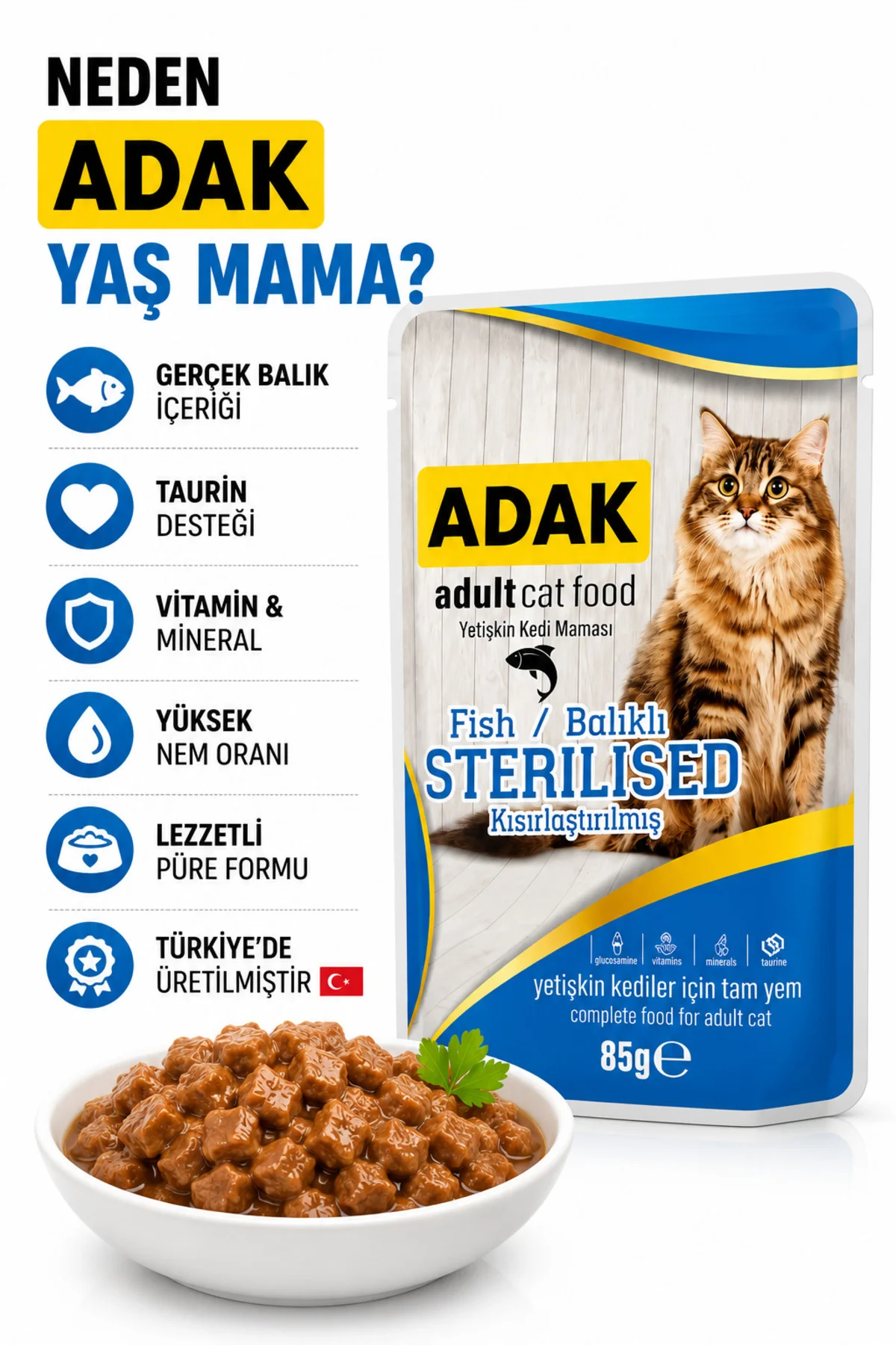 Balıklı Kısırlaştırılmış Yetişkin Kedi Yaş Maması Pouch 85 gr x 2 Balıklı Kısırlaştırılmış Yetişkin Kedi Yaş Maması Pouch 85 gr x 2
