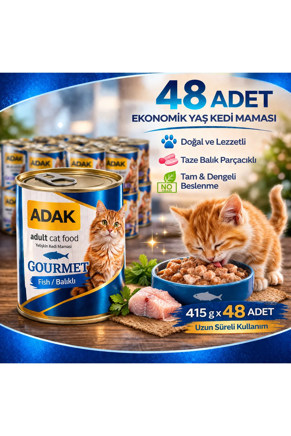 Balıklı Konserve Yaş Kedi Maması 415g x 48 Adet Parça Balıklı Yet Balıklı Konserve Yaş Kedi Maması 415g x 48 Adet Parça Balıklı Yet