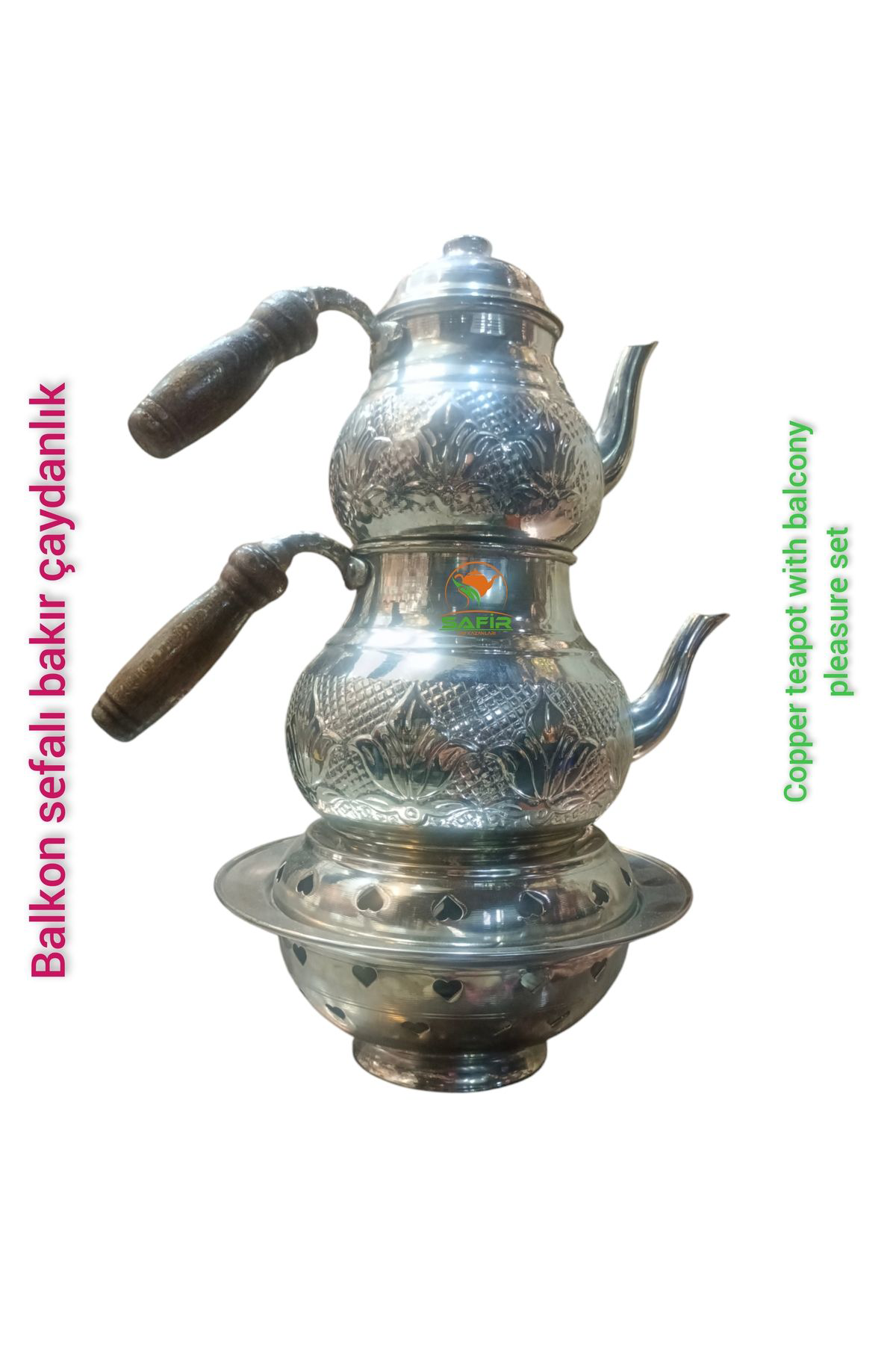 Safir Çay Kazanlari Balkon Sefası Bakır Çaydanlık Seti. Kalaylı Bakır Balkon Sefası B