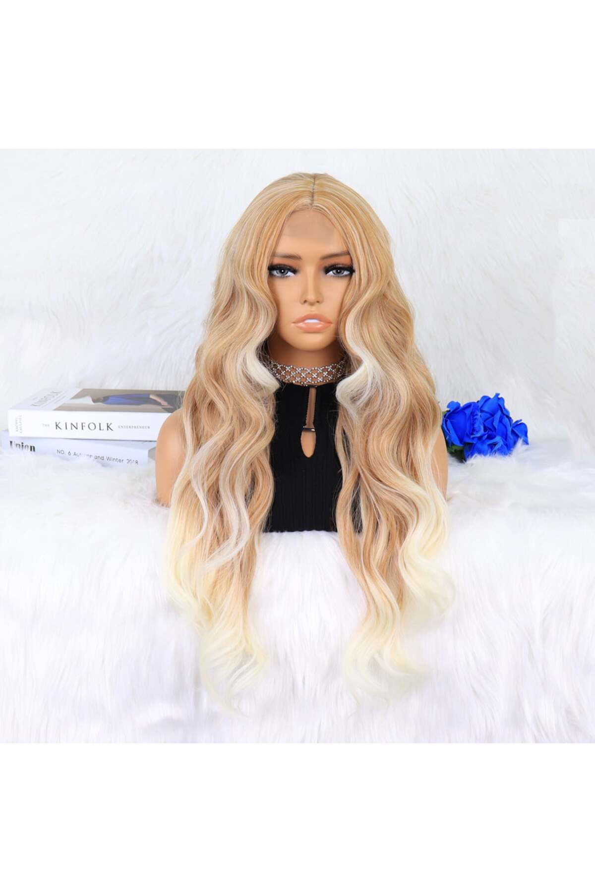 Mestore Balköpüğü Platin Röfleli Dalgalı Tül Peruk