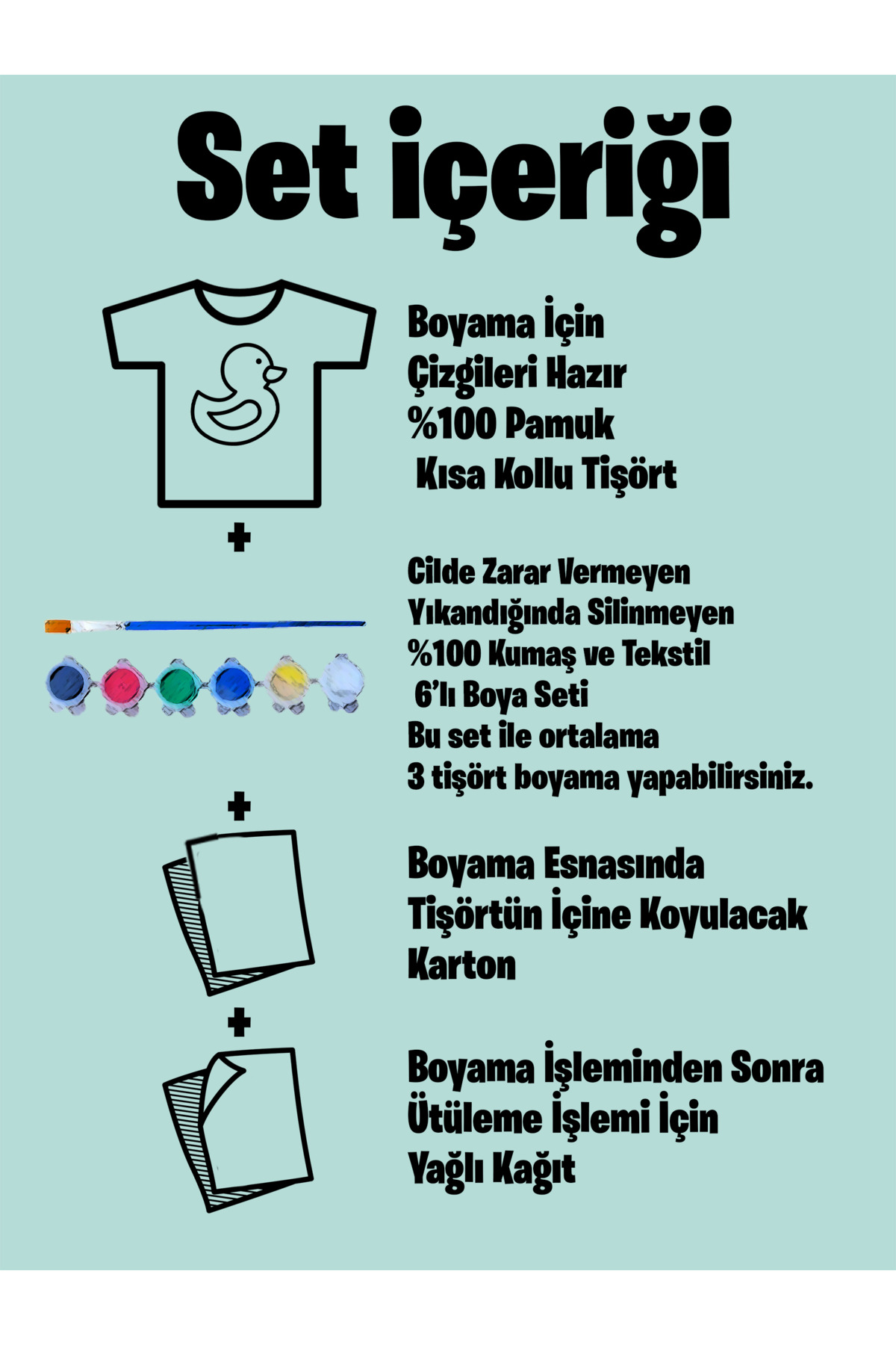 Balon Desenli Çocuklar Için Tişört Boyama Seti Full Set