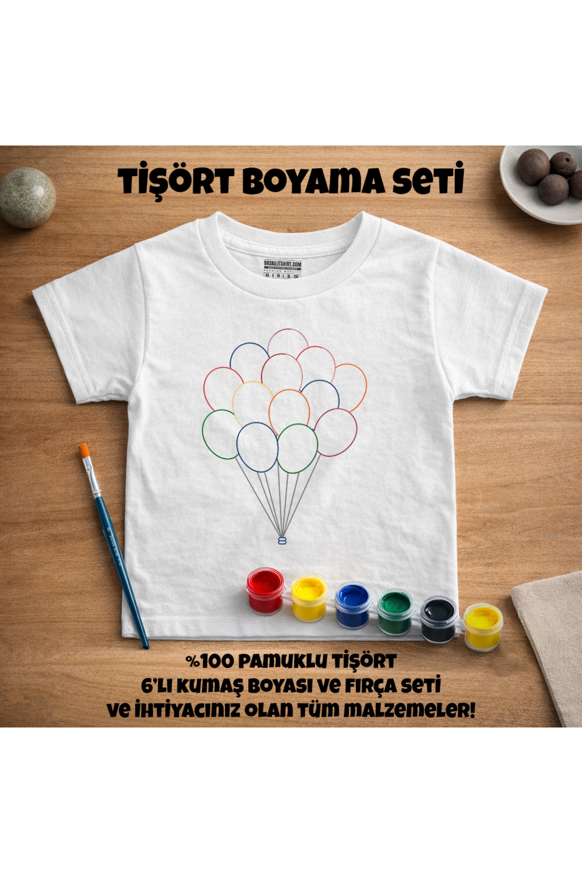 Balon Desenli Çocuklar Için Tişört Boyama Seti Full Set