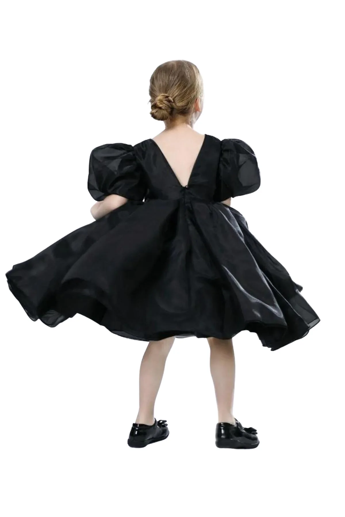 Balon Kollu Organze Tasarım Abiye - Kristal Tüllü Organze Abiye -