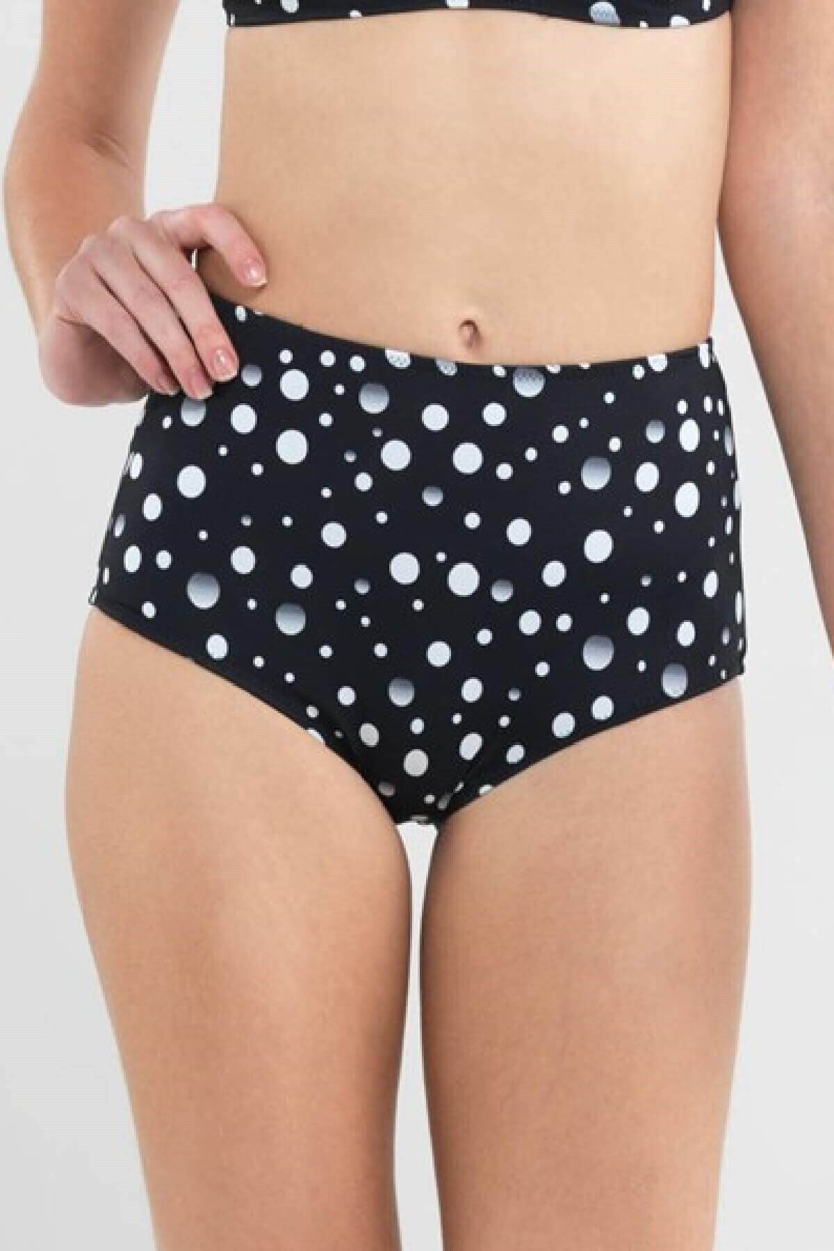 Blackspade Baloncuk Baskili Siyah Yüksek Bel Bikini Alti