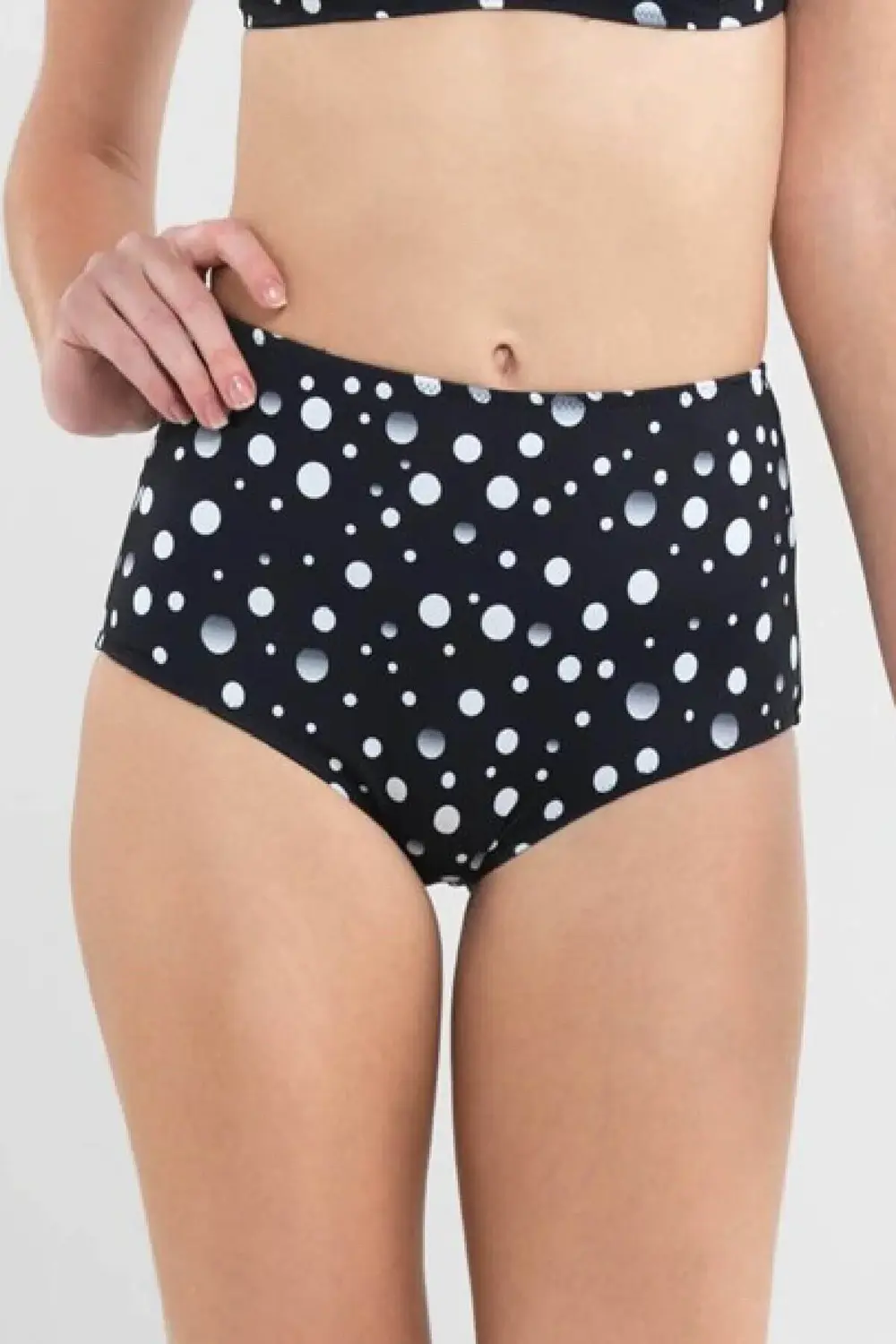 Baloncuk Baskılı Siyah Yüksek Bel Bikini Altı