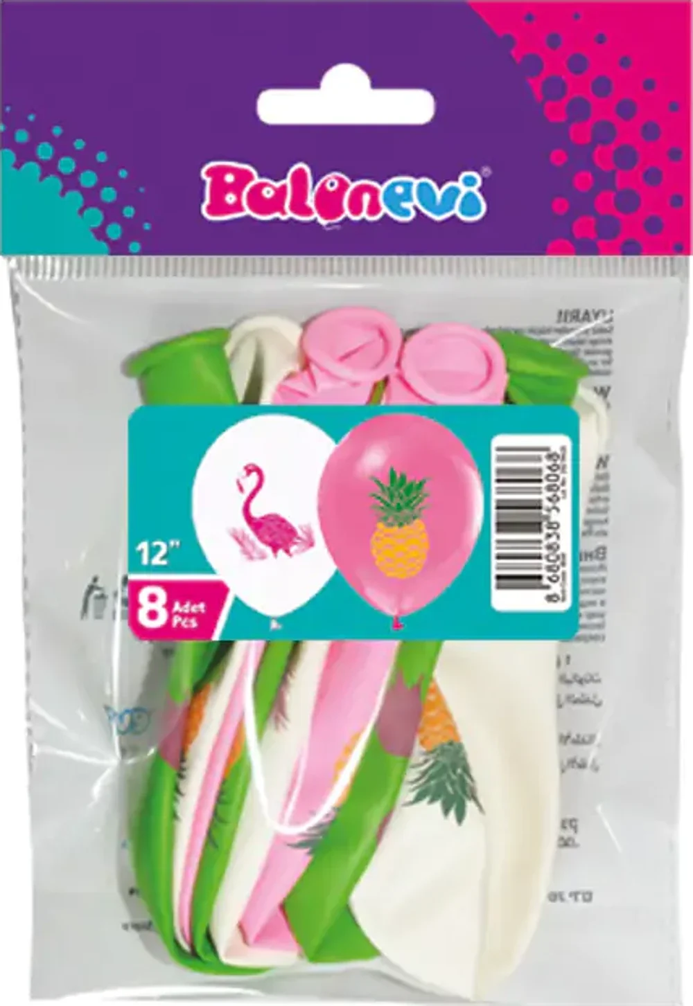 Balonevi Balon 2+1 Flamingo Baskılı 12" 8 Li
