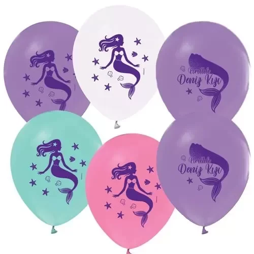 Balonevi Balon 3+1 Pırıltılı Deniz Kızı Baskılı 12"