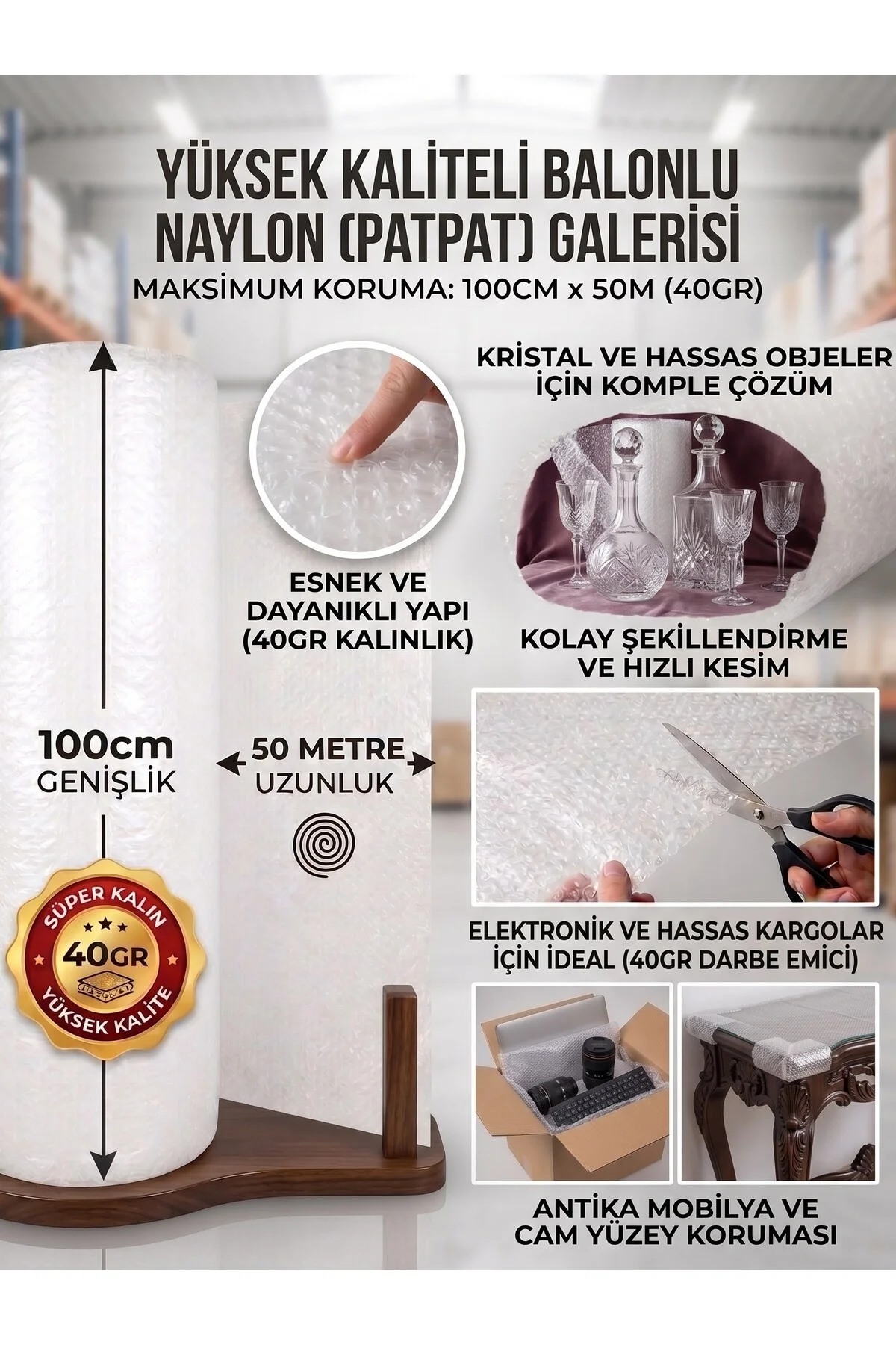 Balonlu Naylon Patpat 98-100 cm x 50 m – 40 gr Ambalaj Rulosu