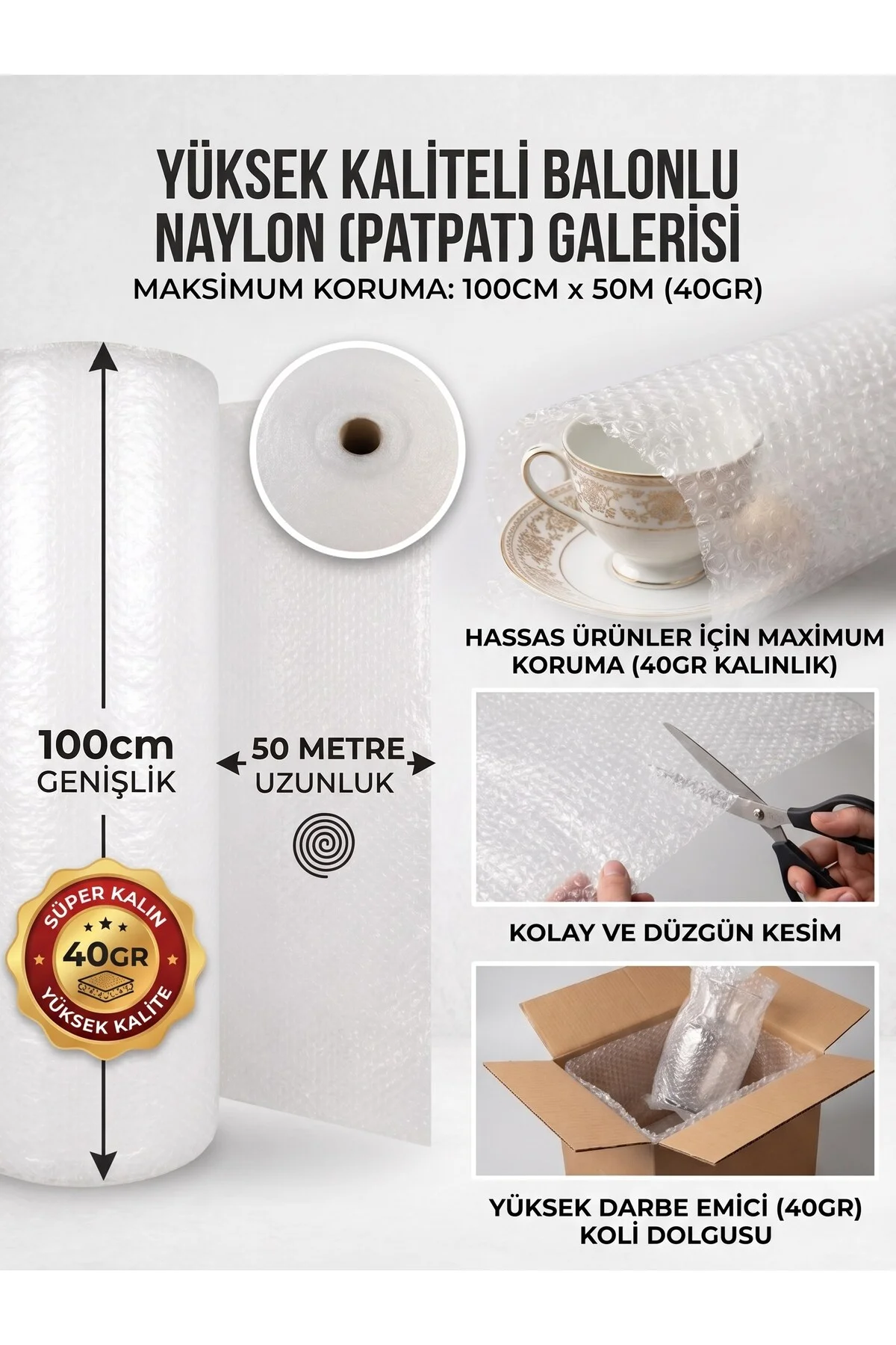 Balonlu Naylon Patpat 98-100 cm x 50 m – 40 gr Ambalaj Rulosu