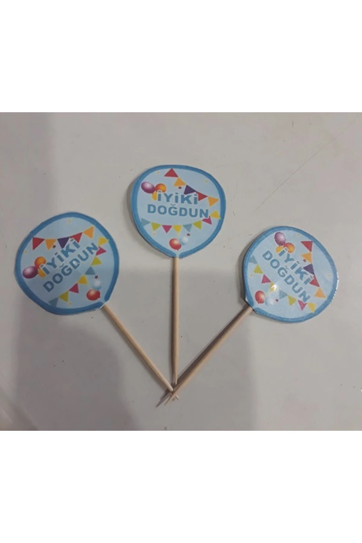 Balonlu Pasta Süsü, Doğum Günü Kürdan 15 Li Mavi