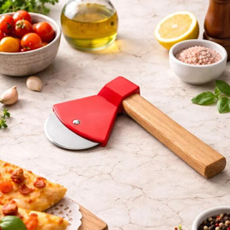 Balta Tasarımlı Ahşap Saplı Paslanmaz Çelik Pizza Kesici